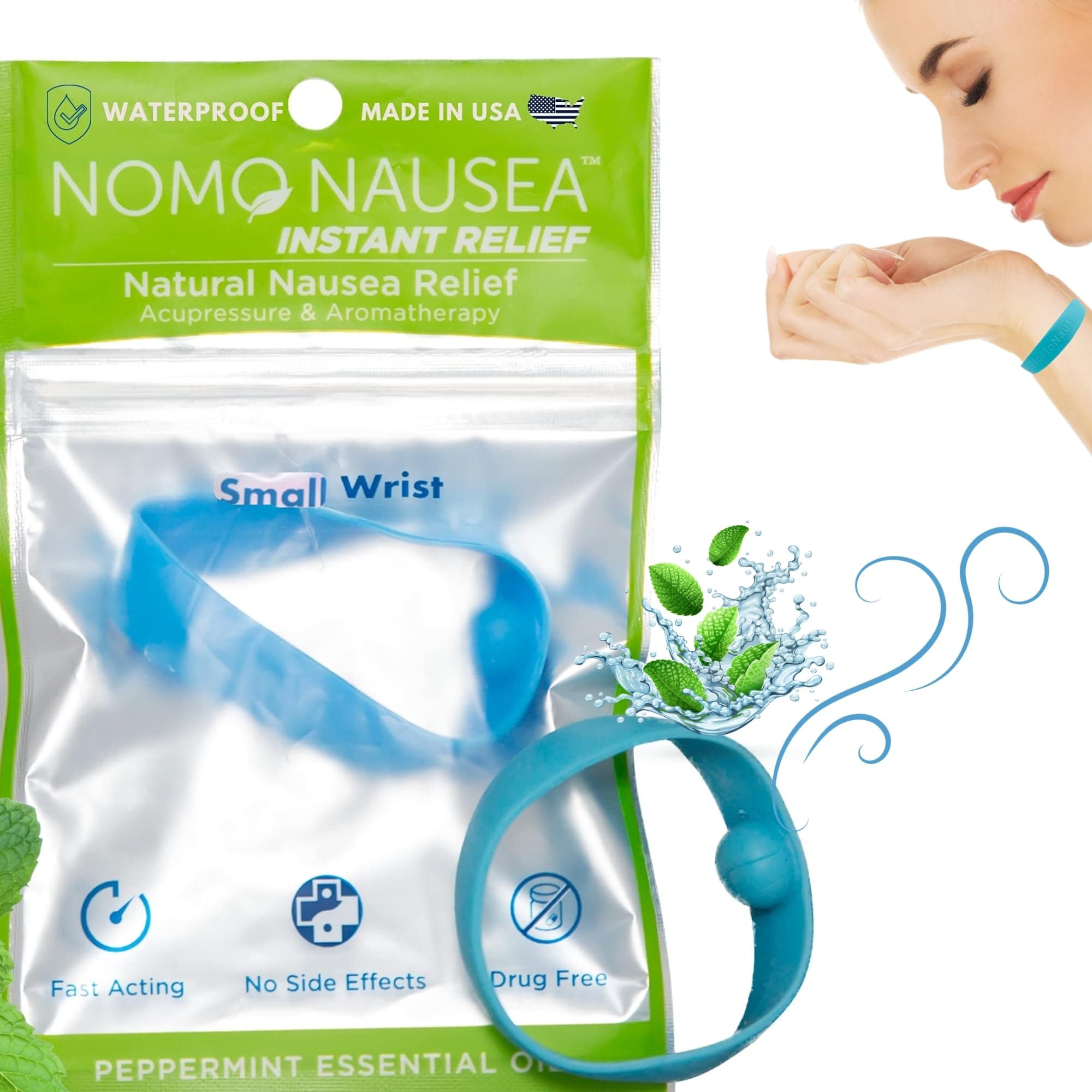 Relief Bracelet | Motion Sickness SeaBand with Peppermint Aromatherapy and Acupressure | 30-Second Nausea ReliefBand | Petite to Small | Blue | Pack of 2