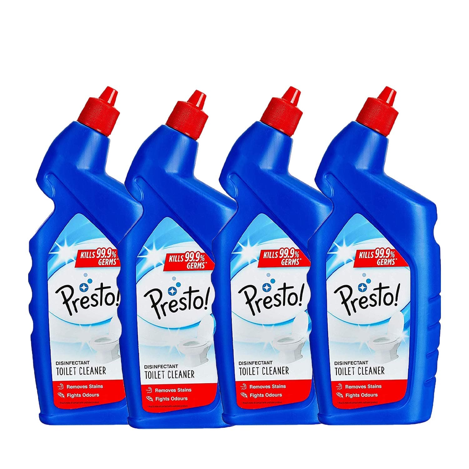 Amazon Brand - Presto! Disinfectant Toilet Cleaner, Original | 4 Litre | 1 L X 4 Packs | Kills 99.9% Germs | Removes Tough Stains | Provides Long Lasting Freshness