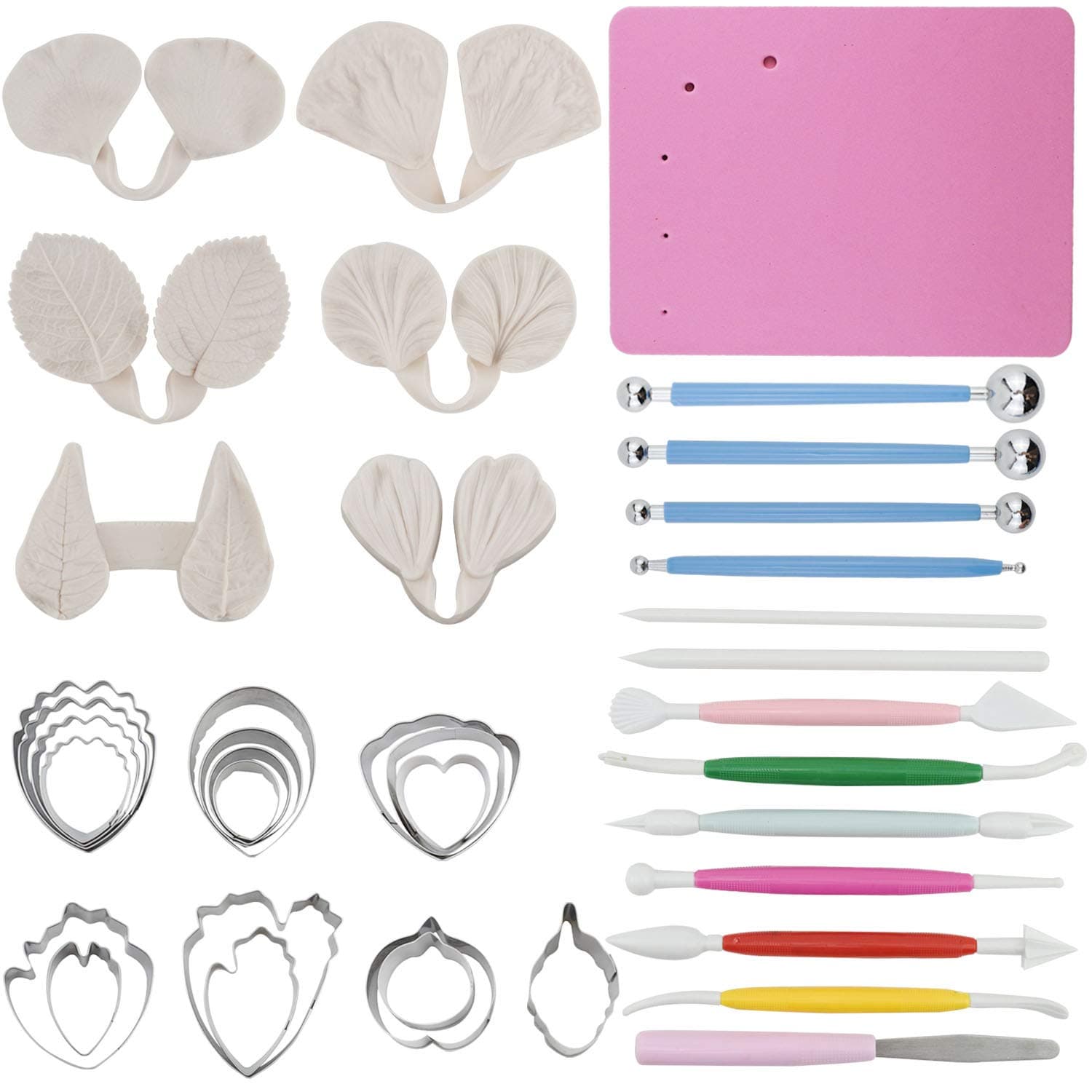 Chokov Flower Petal Molds Flower Veining Mold Leaf Gum Paste Mold Silicone Sugarcraft Baking Tool with Petal Cutter Cake Decoration Kit