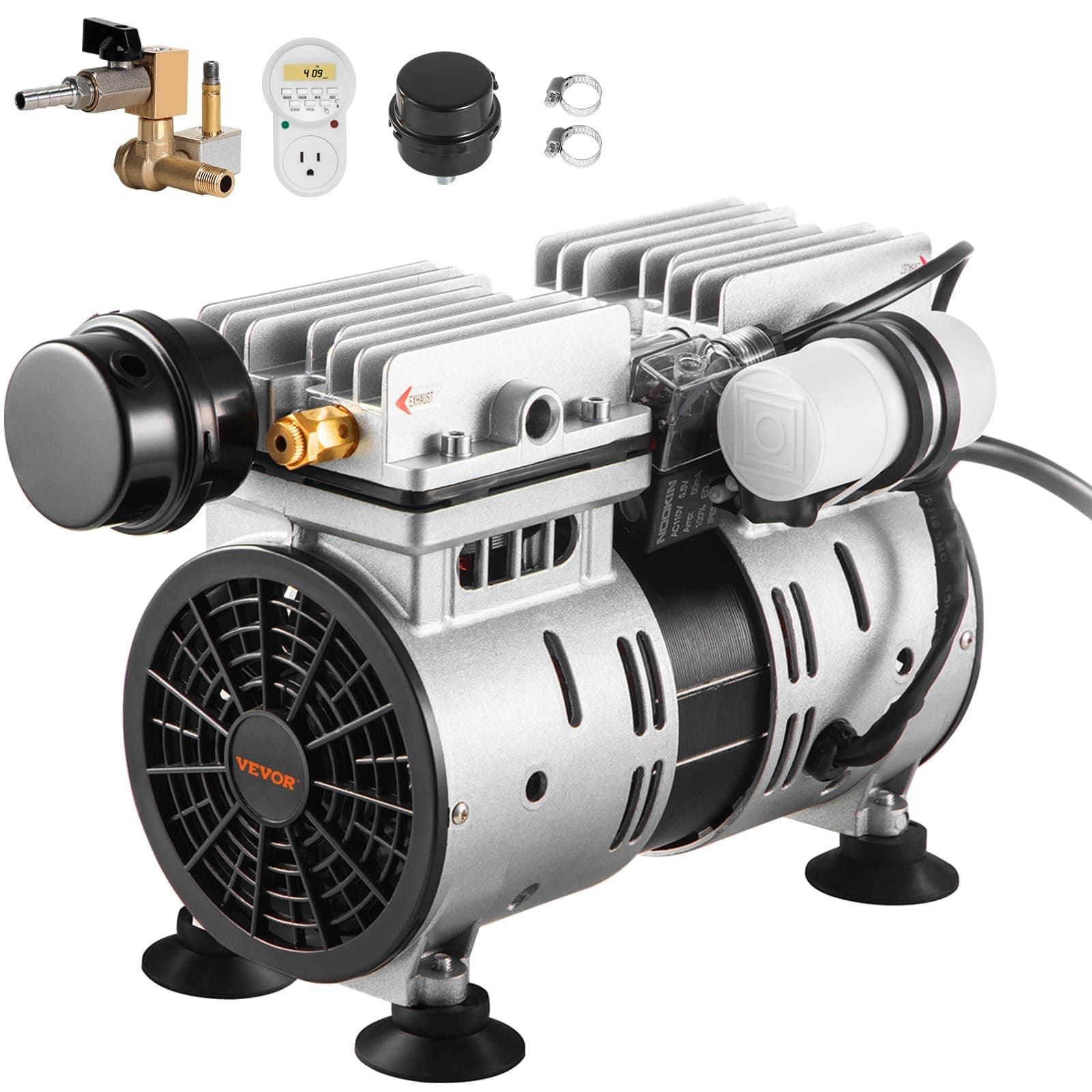 VEVOR Pond Aerator, 550W Power, 5.2 CFM for up to 3 Acre 15m Lake Pond Aerator Kit Including Compressor & Timer & Valves Air Compressor for Deep Water Oxygen Circulation for Pond Lake