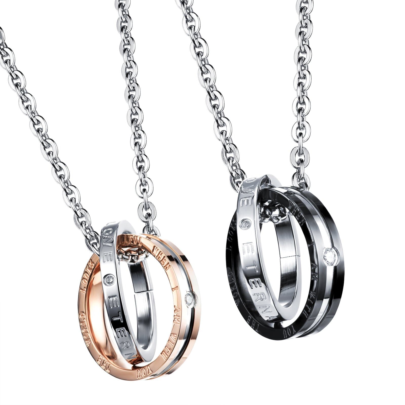Opk Jewelry Fashion His & Hers Matching Set Titanium Stainless Steel Couple Pendant Necklaces