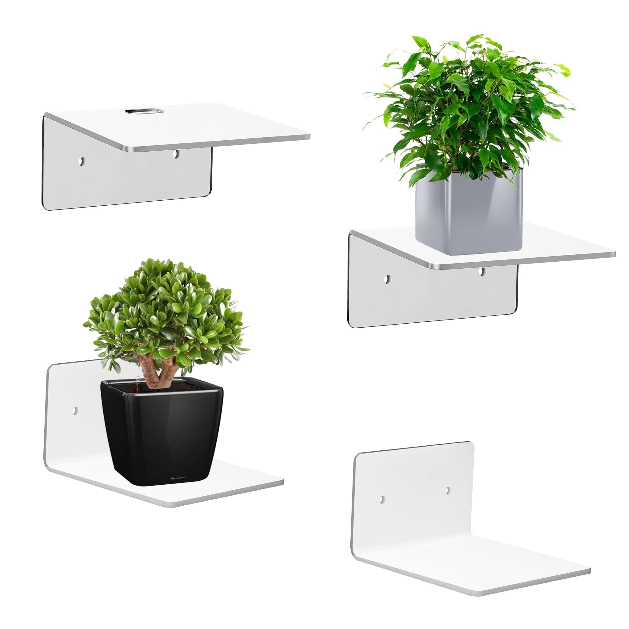 4 Pack Small Acrylic Floating Shelves, 4'' Acrylic Wall Shelves Display Ledges for Storage & Decoration, Mini Shelves for Wall with 2 Types of Installation (Adhesive or Screw)
