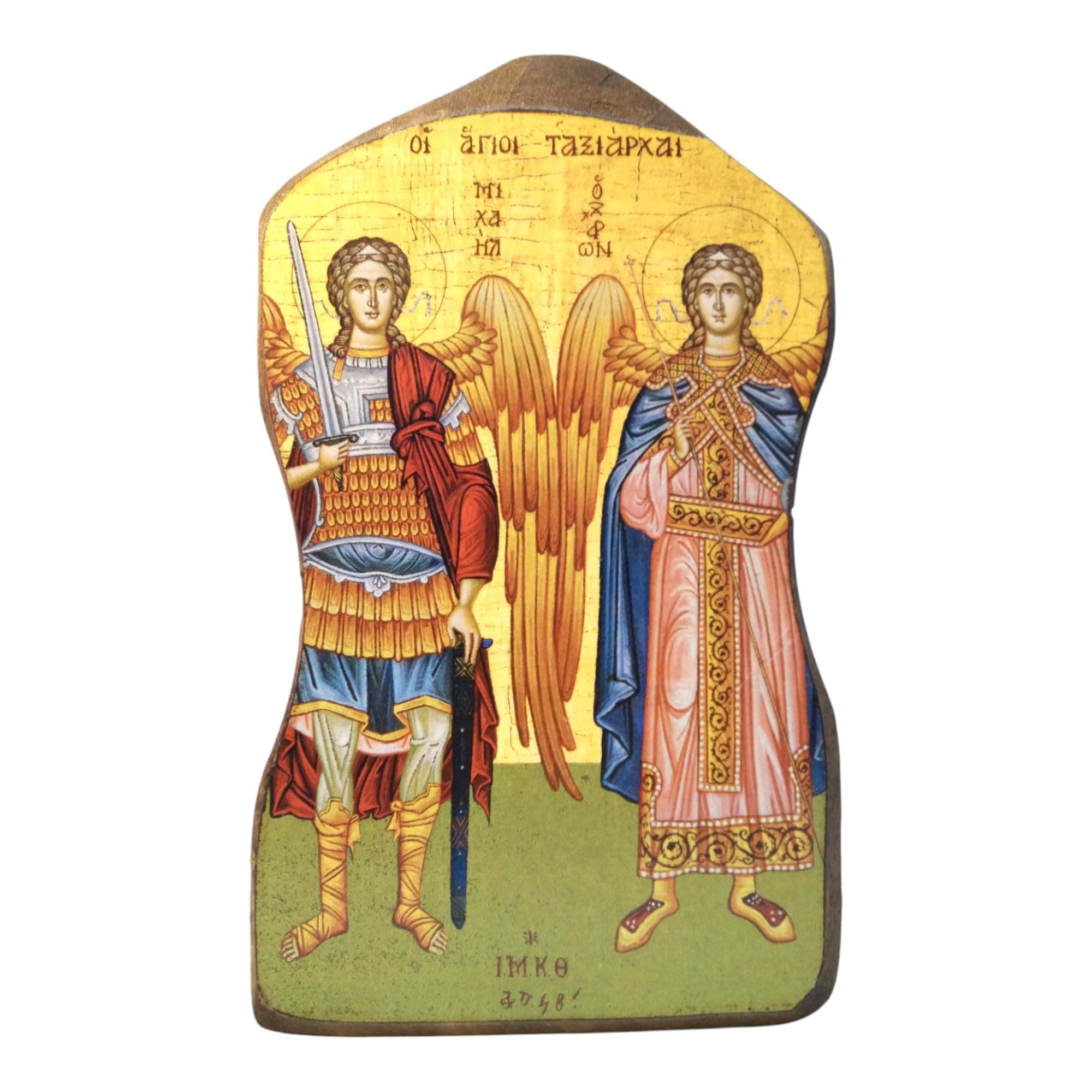 Iconsgr Handmade Wooden Greek Christian Orthodox Mount Athos Icon of Archangel Micahel & Gabriel / Mp1
