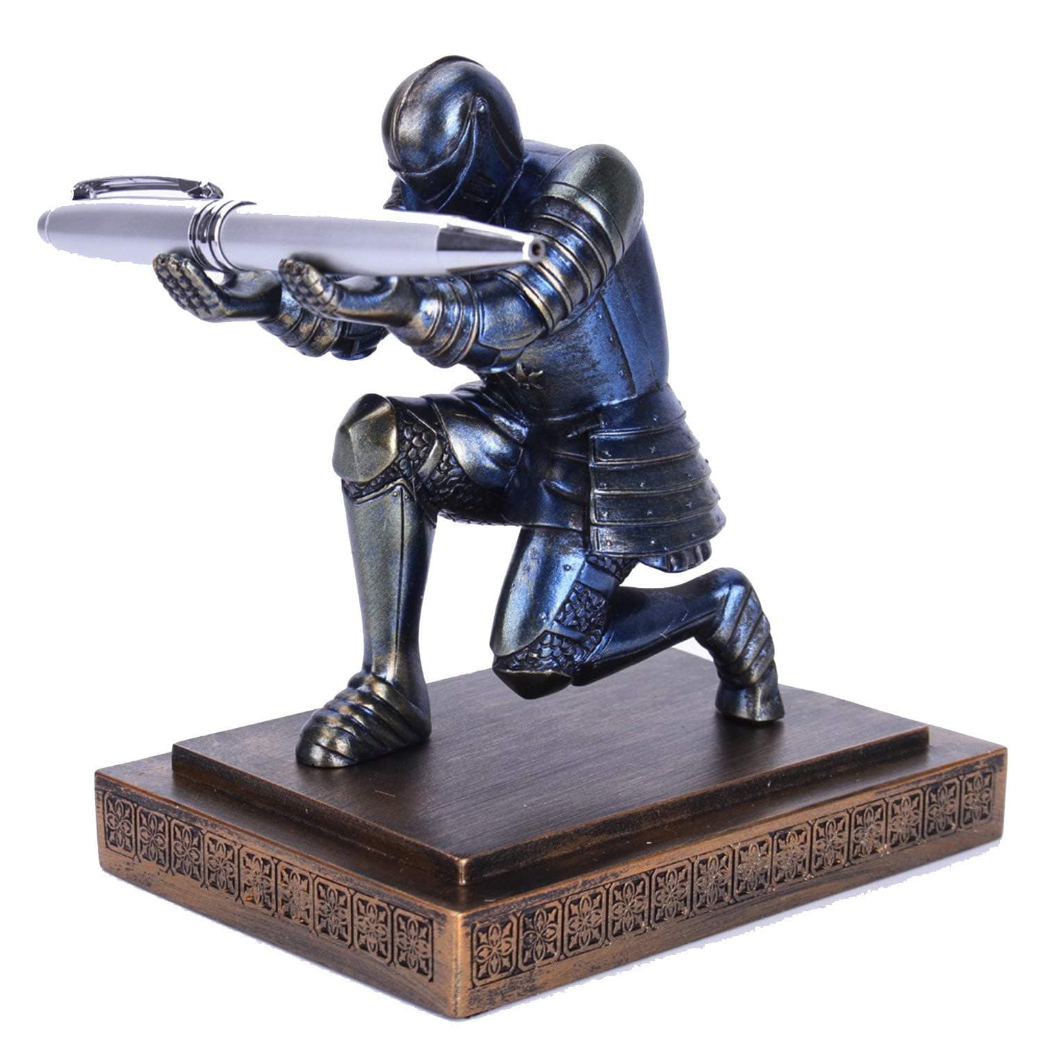 Resin Soldier Executive Pen Holder Desk Organizer Cool Pen Stand Home Decor Resin Pencil Holder with a Pen for Men as Gift (Blue)