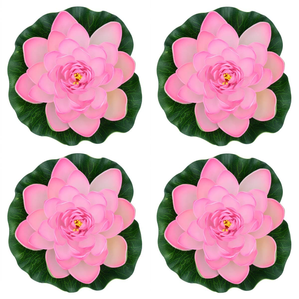 7 Inches Artificial Lifelike Floating Foam Lotus Flower Water Lily for Garden Pond Decor, Set of 4 (Pink)