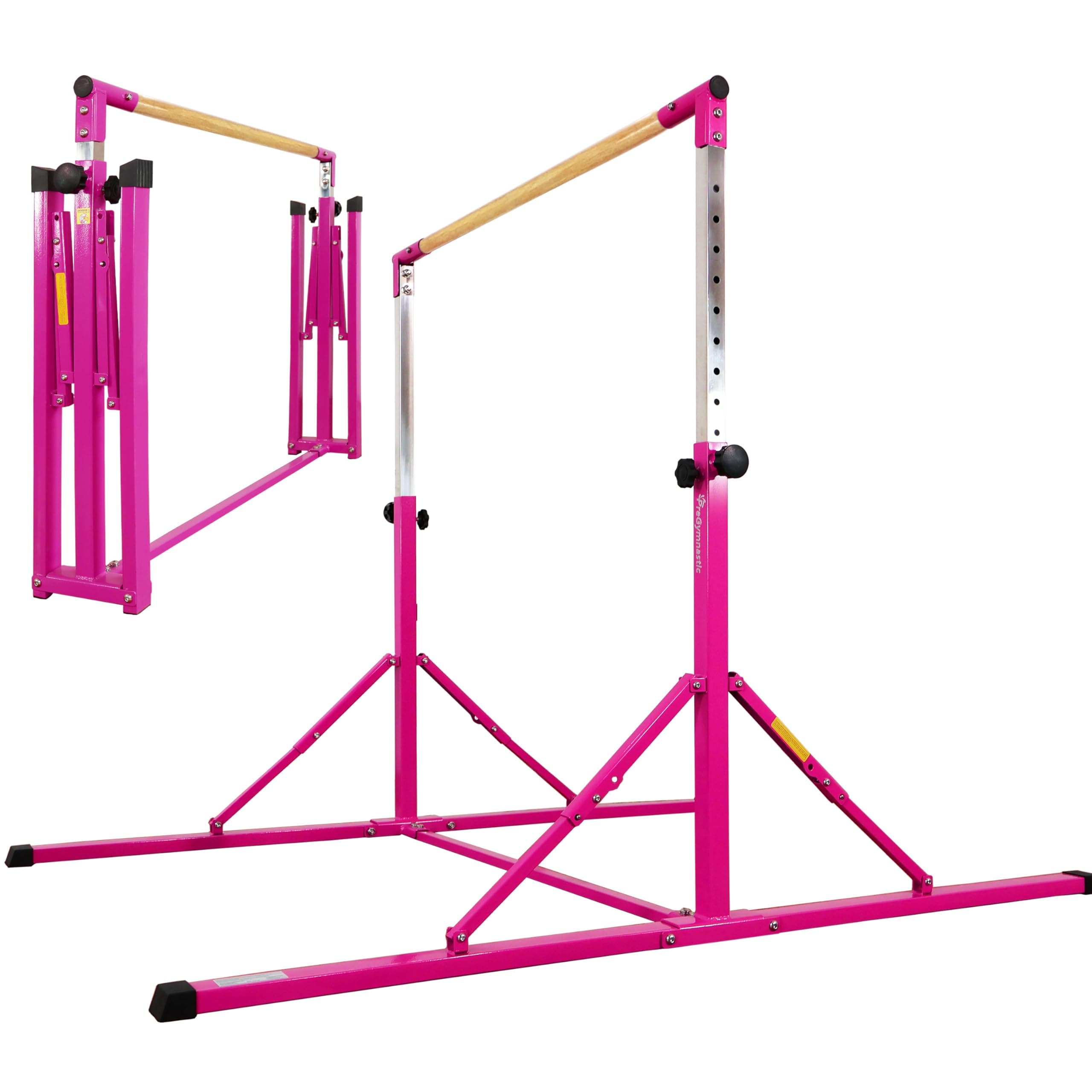 PreGymnastic No Wobble Gymnastics Bar, 6ft Long Base Gymnastic bar for Kids, Super Easy Folding Gymnastics Bar, Adjustable Gymnastics Kip Bar for Kids (Hot Purple-New)