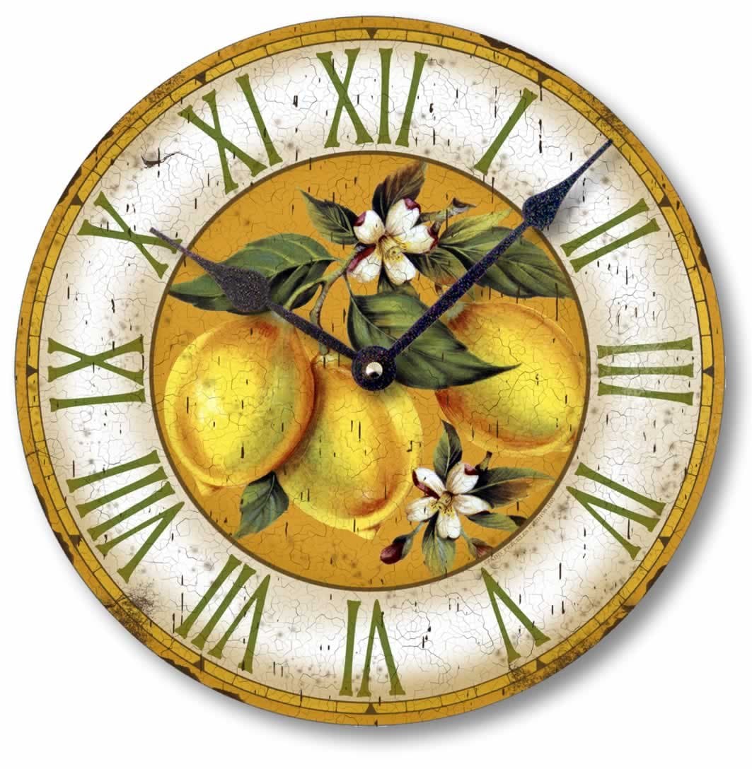 Item C2105 Yellow Lemons Vintage Style Wall Clock (12 Inch Diameter)