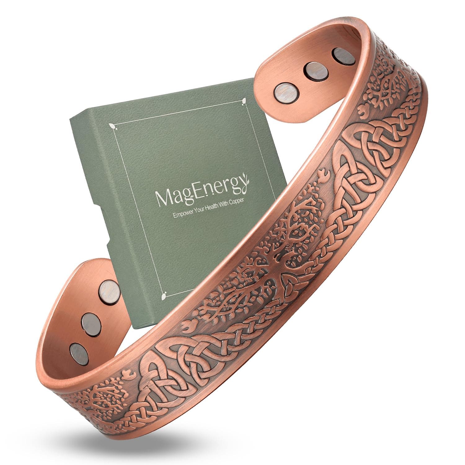 MagEnergy 99.9% Pure Copper Magnetic Bracelet with 6 Powerful Magnets, Cuff Bangle with Jewelry Gift Box (copper A)