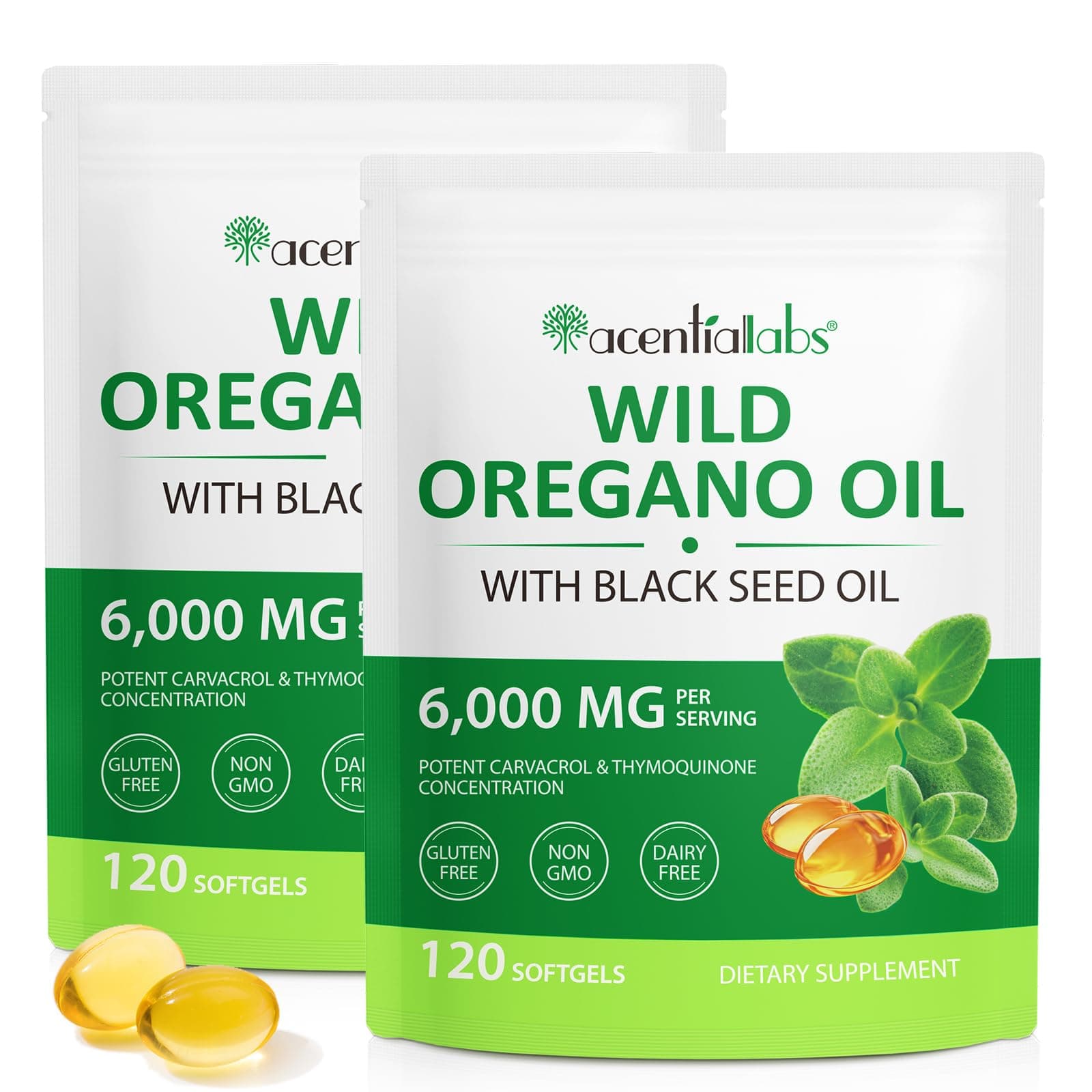 Oregano Oil Capsules Organic, (2 Pack) Oil of Oregano with Black Seed Oil, 2 in 1 6000mg, Natural Defense Supplement, Non-GMO, Easy to Swallow