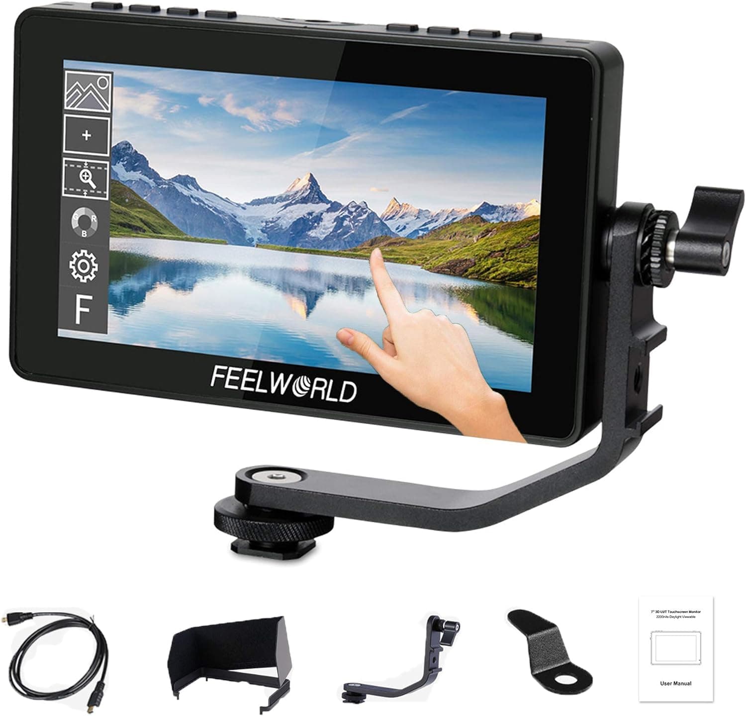 F5 Pro V4 6 inch 1920×1080 IPS Touch Screen Camera Field Monitor, 4K HDMI, Waveform, 3D LUT, Rec.709 Standard, with Tilt Arm, for Live Streaming, Selfie, Photo, Video Monitoring