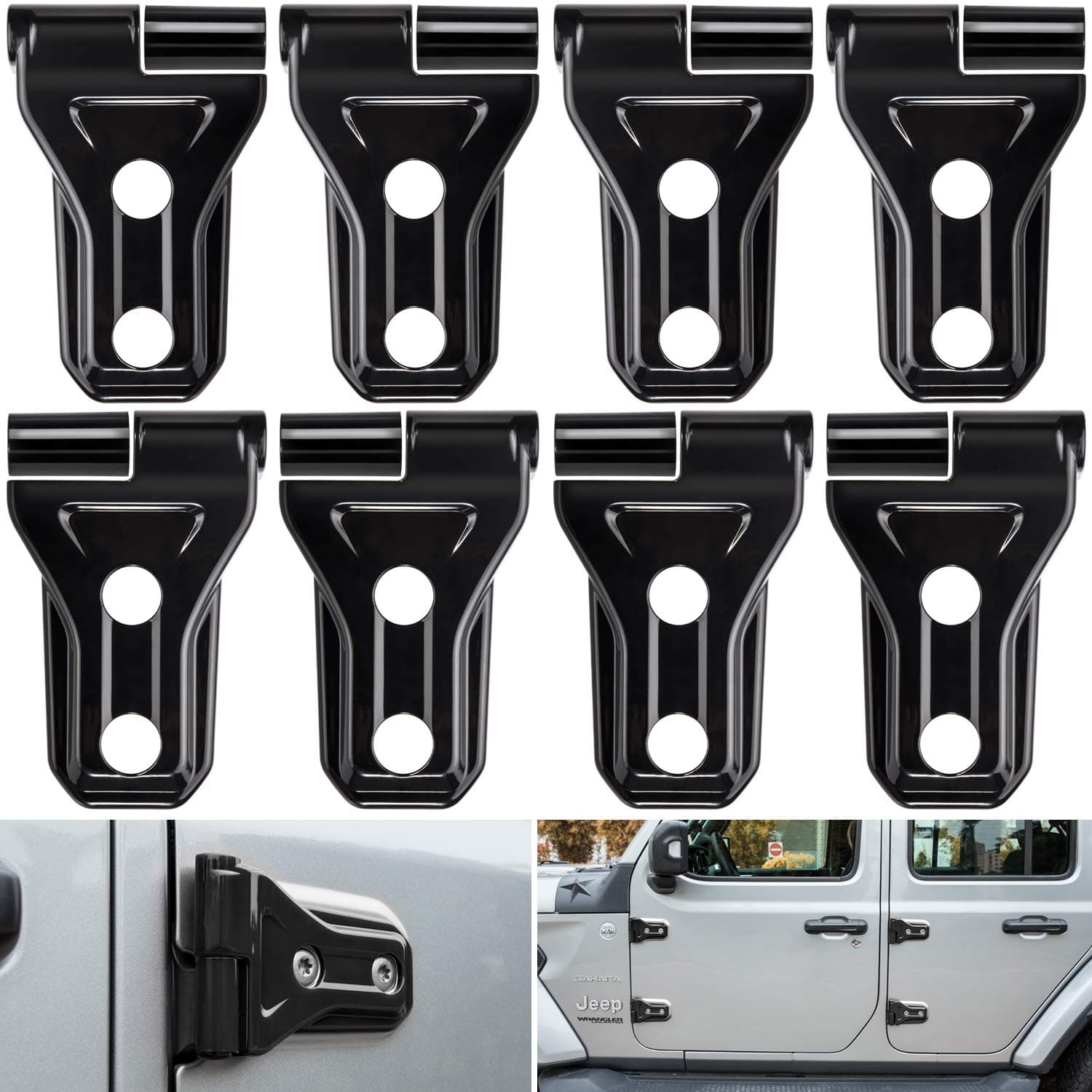 E-cowlboy Unique Black Plastic Door Hinge Cover Trim for 2018-2025 Jeep Wrangler JL JLU & 2020-2025 Gladiator JT (8PCS)