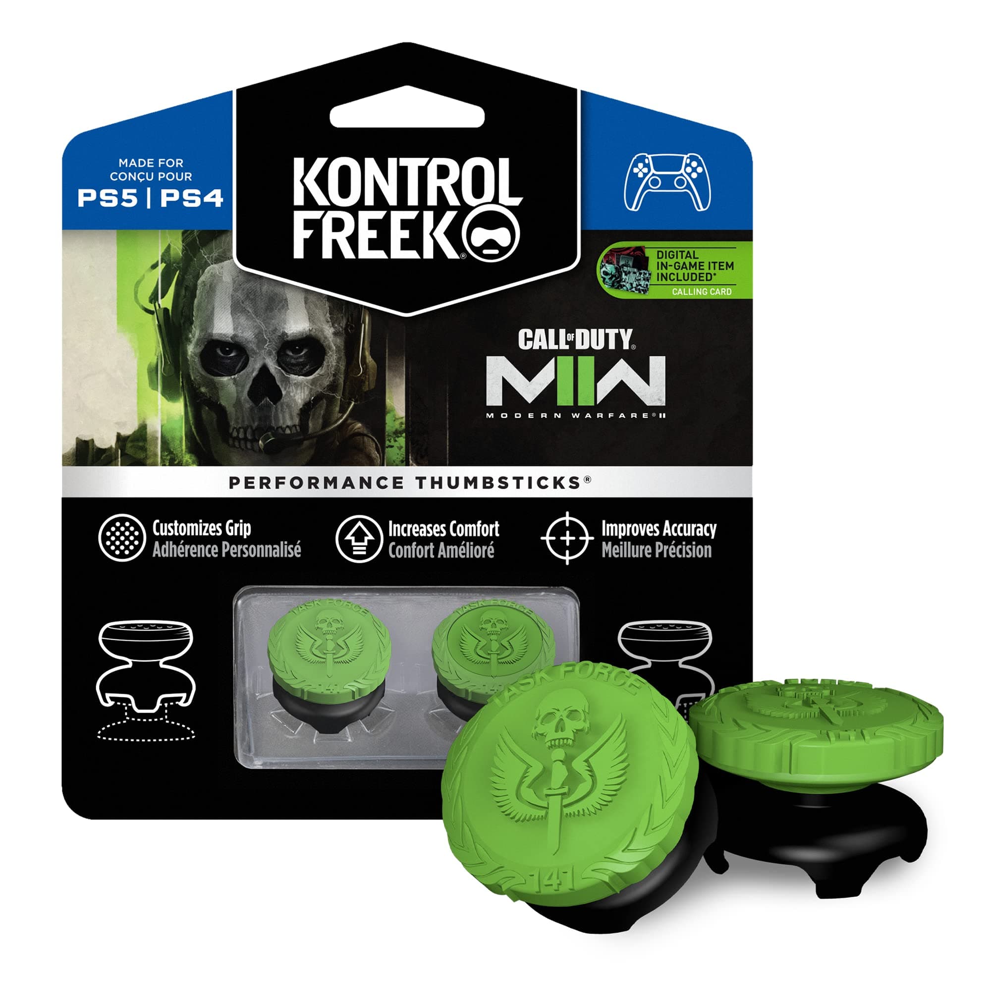 Call of Duty: Modern Warfare II Performance Thumbsticks for Playstation 4 (PS4) and Playstation 5 (PS5) | 2 High-Rise, Hybrid/Flat | Black/Green