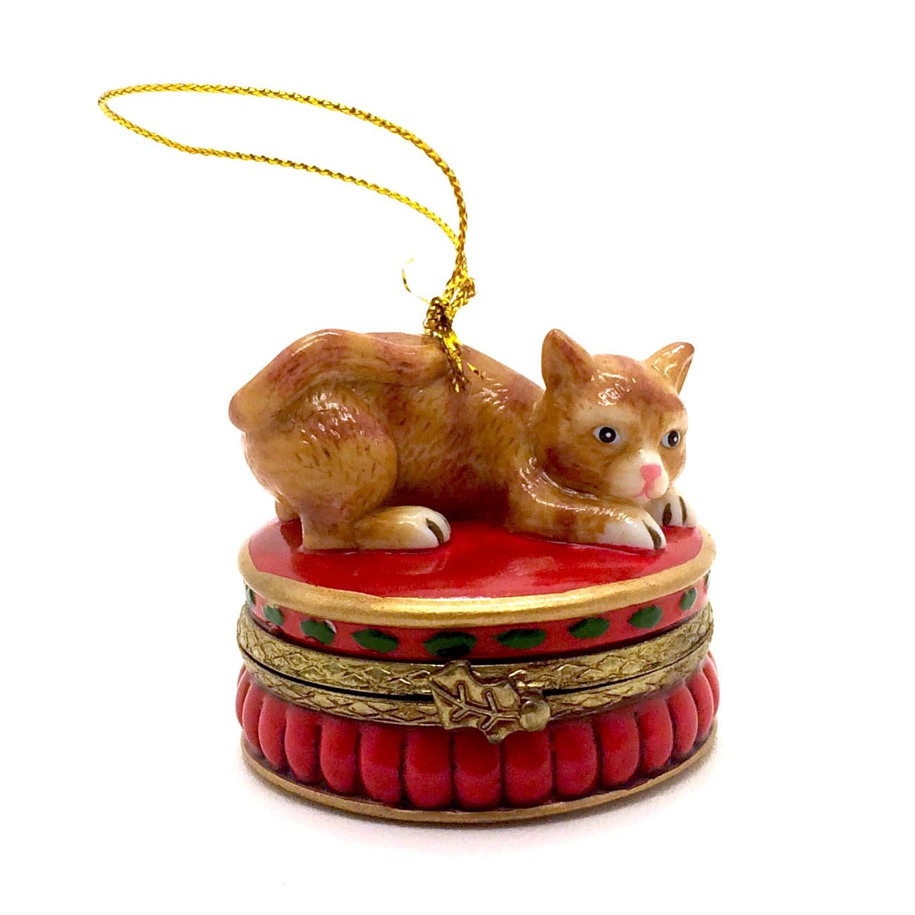 Orange Tabby Cat Surprise Christmas Ornament Decoration Trinket Box