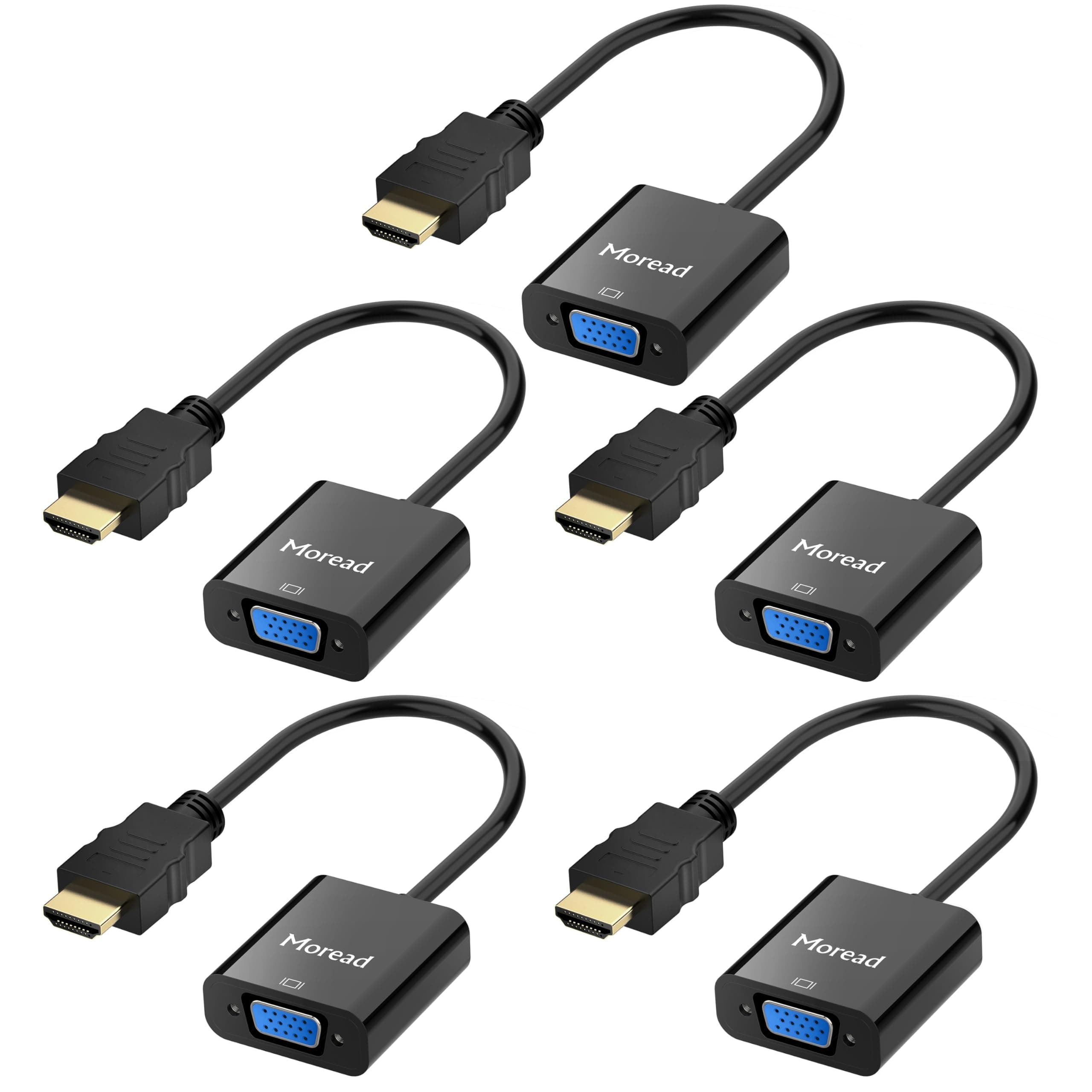 HDMI to VGA, 5 Pack, Uni-Directional Gold-Plated HDMI to VGA Adapter (Male to Female) for Computer, Desktop, Laptop, PC, Monitor, Projector, HDTV, Chromebook, Raspberry Pi, Xbox and More
