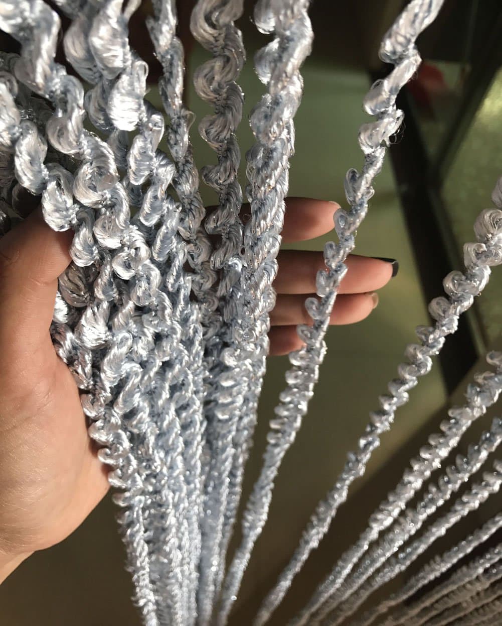 39’’x78’’ Door String Spiral Curtain Rare Flat Thread Fringe No Convolved Window Panel Room Divider Fashion & Creative Decorative Strip Tassel (Silver Gray)