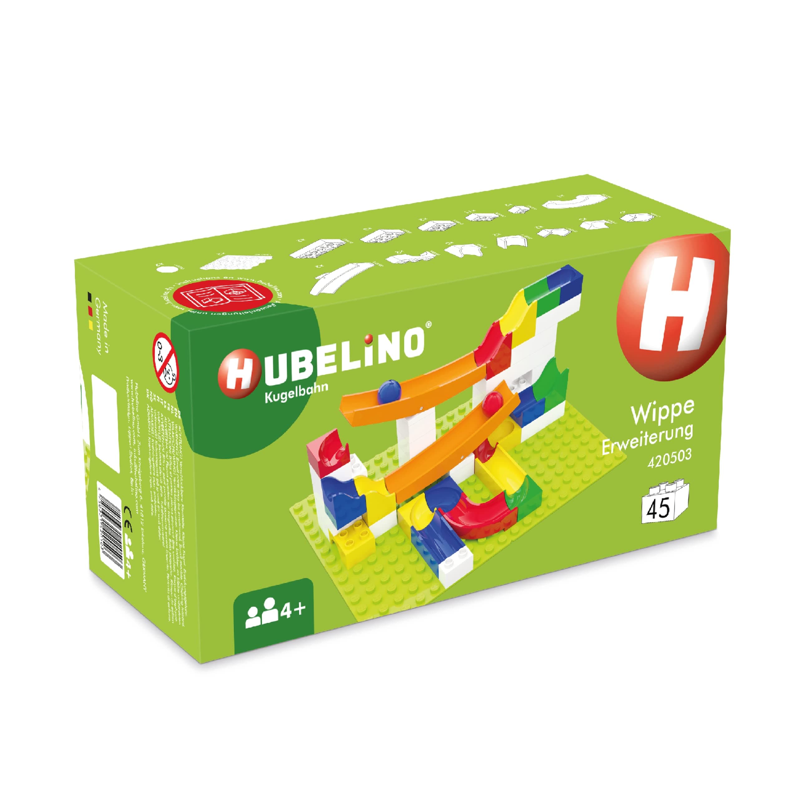 Hubelino 420503 Marble Run See-Saw Expansion Set, Compatible with popular building block system, 45 pieces, for Ages 4 and Up (Made in Germany)