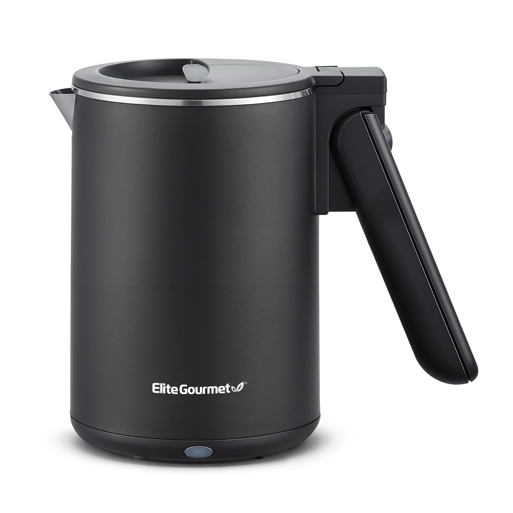 Elite Gourmet Dual Voltage 120-230V, Travel Double Wall Insulated Cool-Touch, 0.6L Electric Kettle Stainless Steel Interior, Hinged-Locking Lid, Auto Shut-Off, Boil Dry Protection, Black
