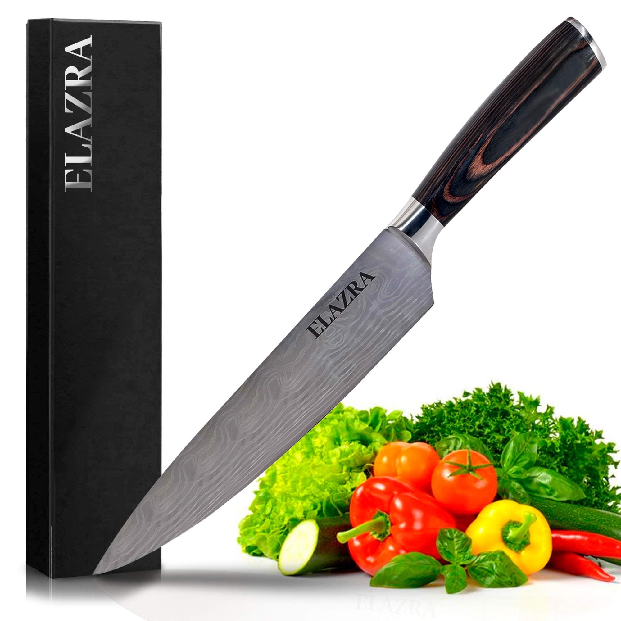 Chef Knife - ELAZRA Pro 8 Inch Kitchen Knife High Carbon Stainless Steel blade - Razor Sharp, Superb Edge Retention, Stain & Corrosion Resistant Knives – Ergonomic Best Quality