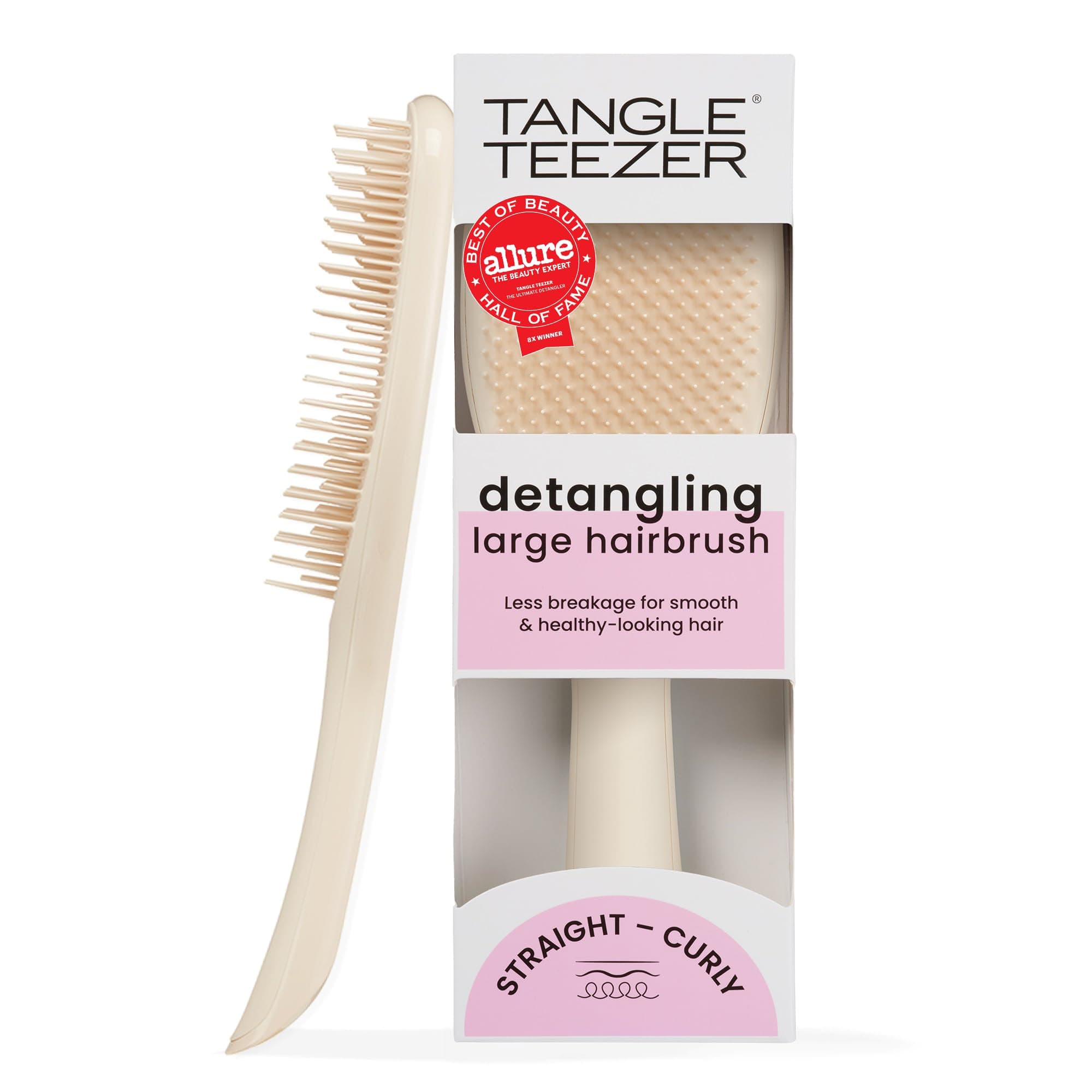 Large Ultimate Detangler Hairbrush for Wet & Dry Hair, Eliminates Knots & Reduces Breakage for Long, Thick, & Curly Hair Types, Vanilla