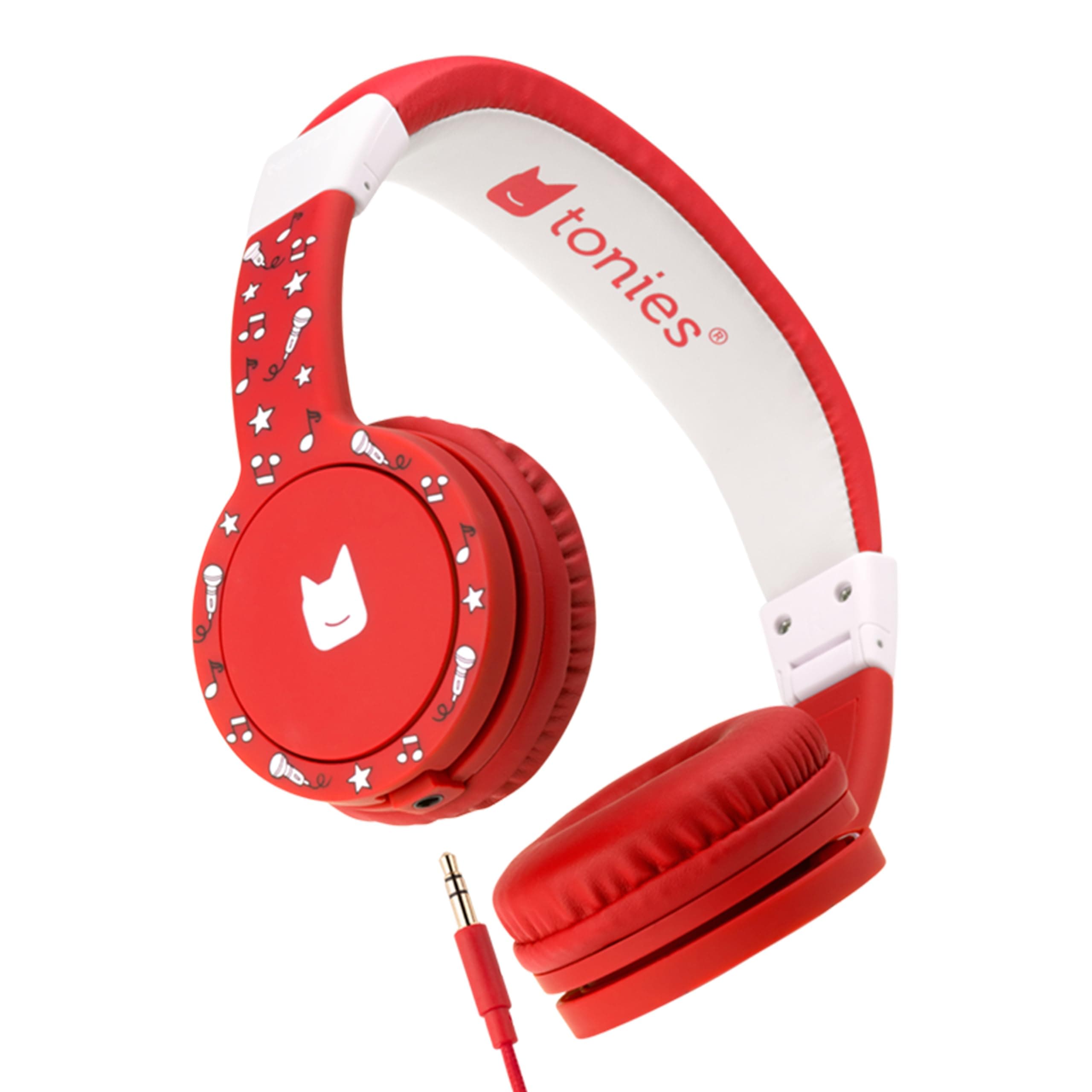 Tonies Foldable Wired Headphones for Kids - Comfortably Designed to fit On-Ear - Works with Toniebox and All 3.5mm Devices - Red