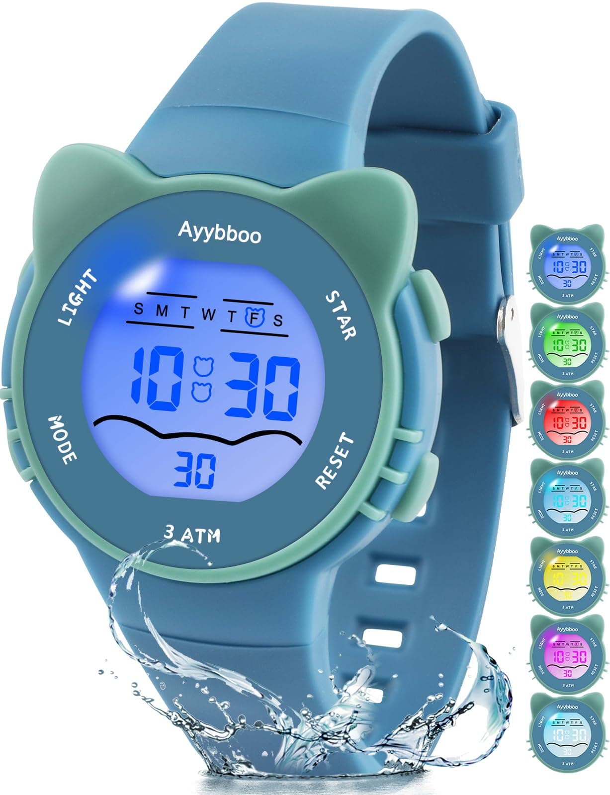 Kids Digital Analog Watches for Girls Boys, 7 Color Lights Waterproof Cute Wristwatches for Kids with Alarm Stopwatch, Great Present for Girls Boys Ages 5-13
