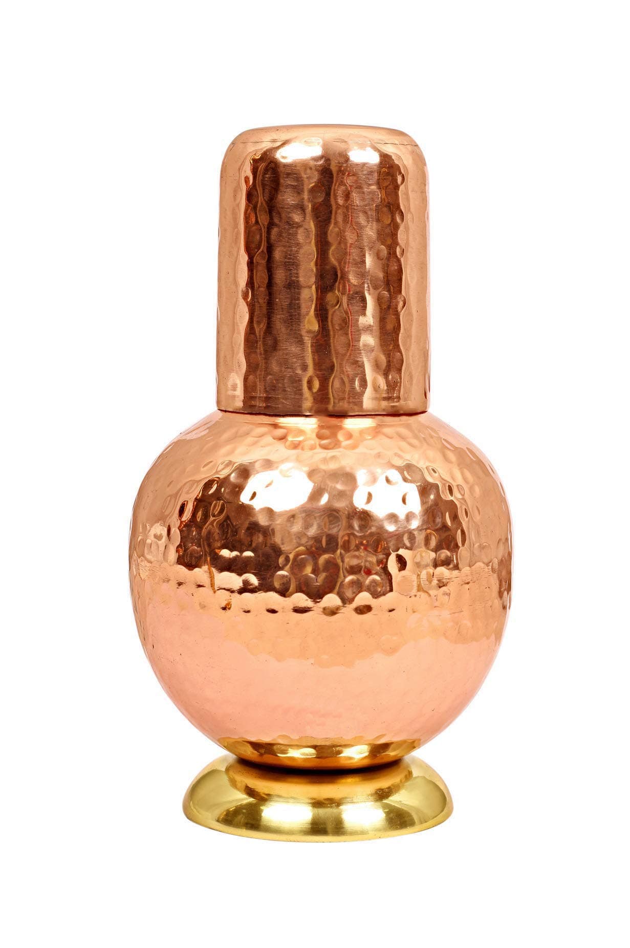 Spiritual World Hammered Pure Copper Surai Design Bedroom Water Bottle with Inbuilt Glass,750ml