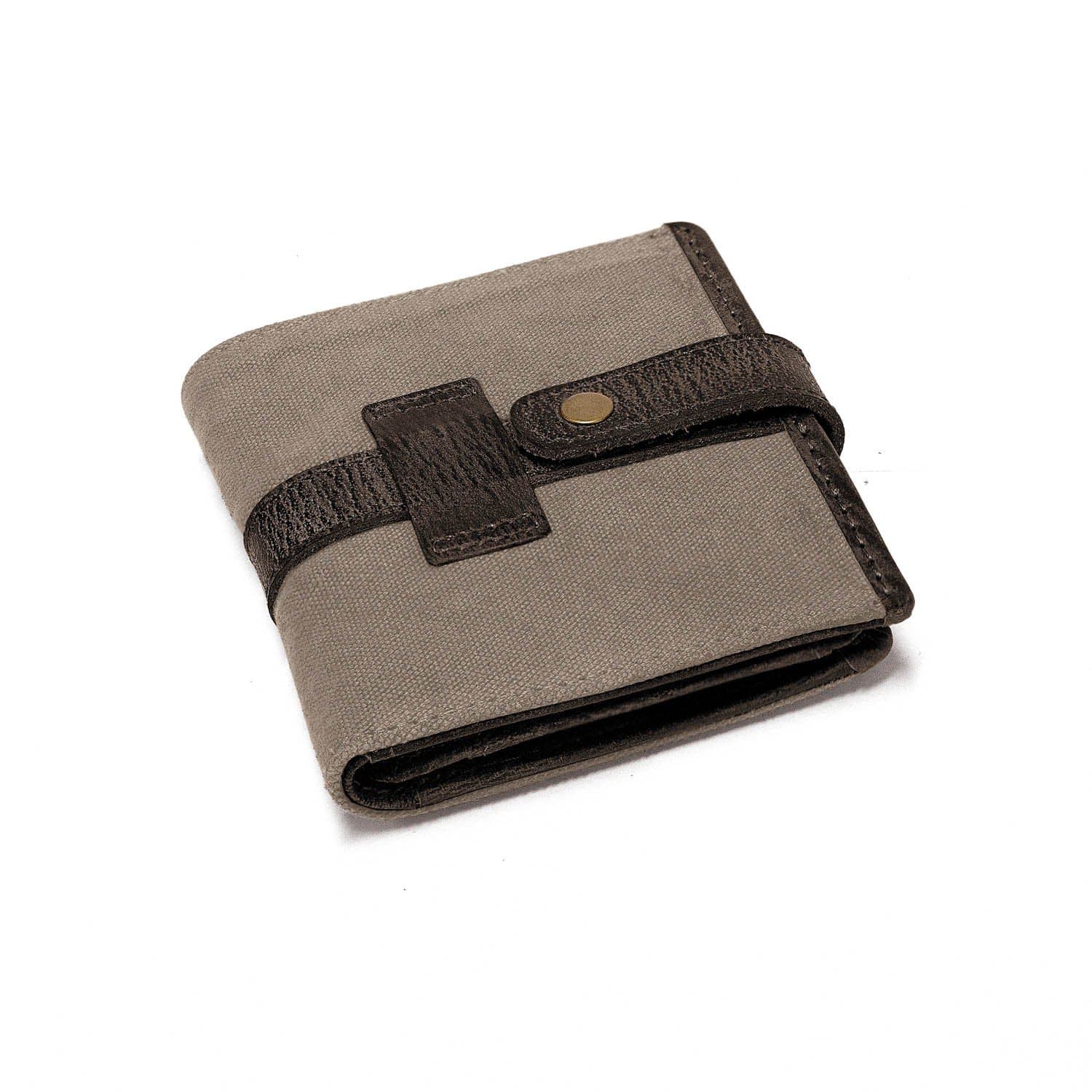 DRAKENSBERG Kimberley Wallet, Trifold, Purse, Buffalo Leather, Canvas, Safari-Style, Handmade, Grey, Taupe, Dark Brown