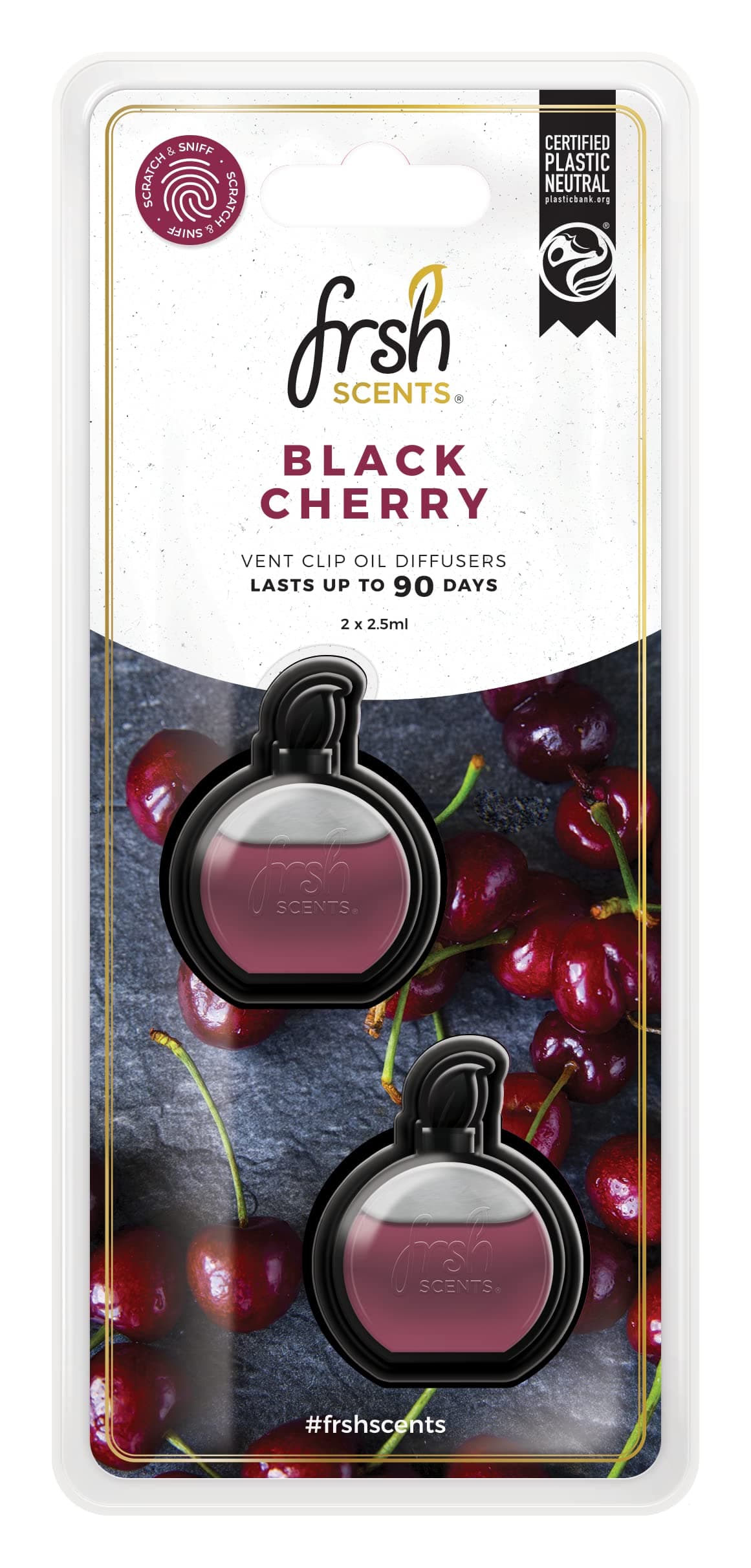 FR9170 Black Cherry x2 Mini Vent Clip Deluxe Diffuser Air Freshener - Lifespan of Upto 90 Days - Ideal for any Sized Car Vent
