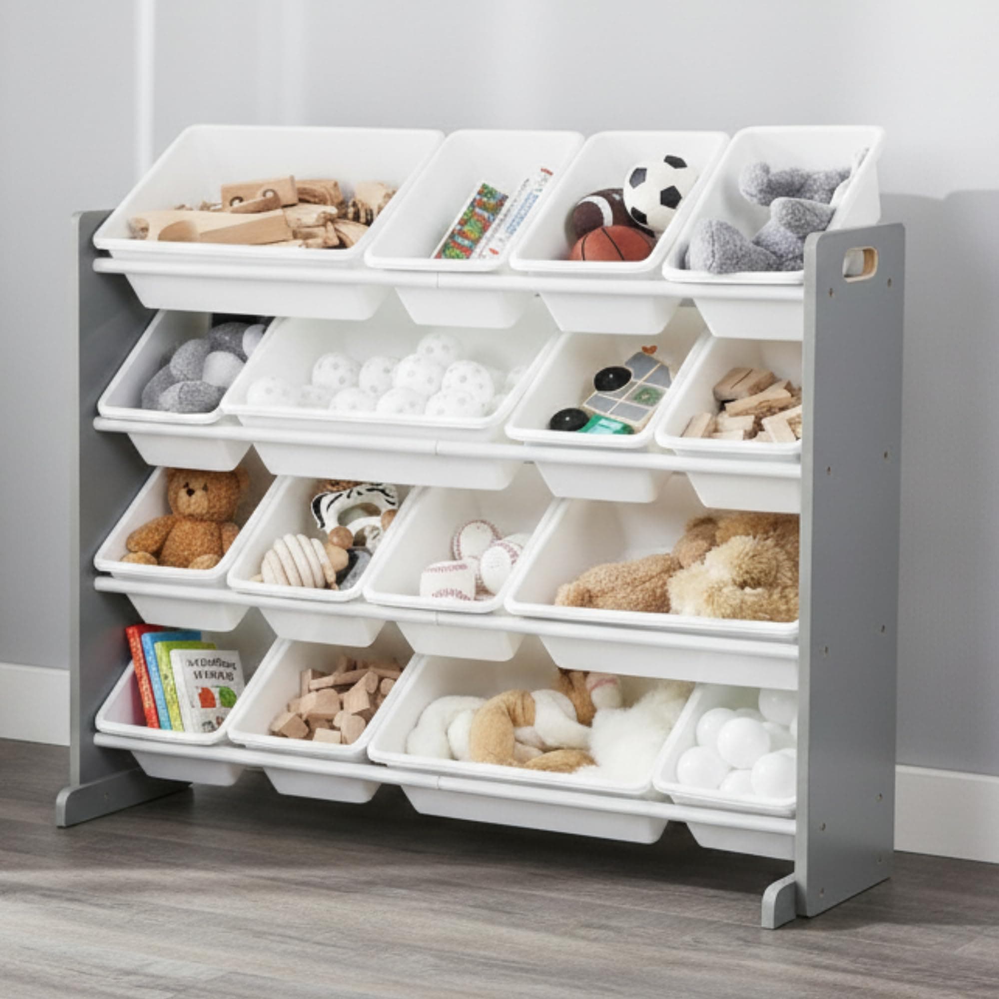 Humble Crew Made for Me Kids Toy Storage Organizer with 12 Storage Bins, Grey/White
