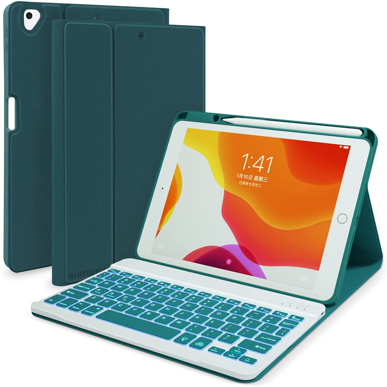 BLUTLOTUS Keyboard Case for iPad 9th/8th/7th Generation, Keyboard Case for iPad 10.2/10.5 2017 with Pencil Holder-7 Backlit-Detachable Wireless BT Keyboard for iPad 7th/iPad Air 3/iPad Pro 10.5(Teal)