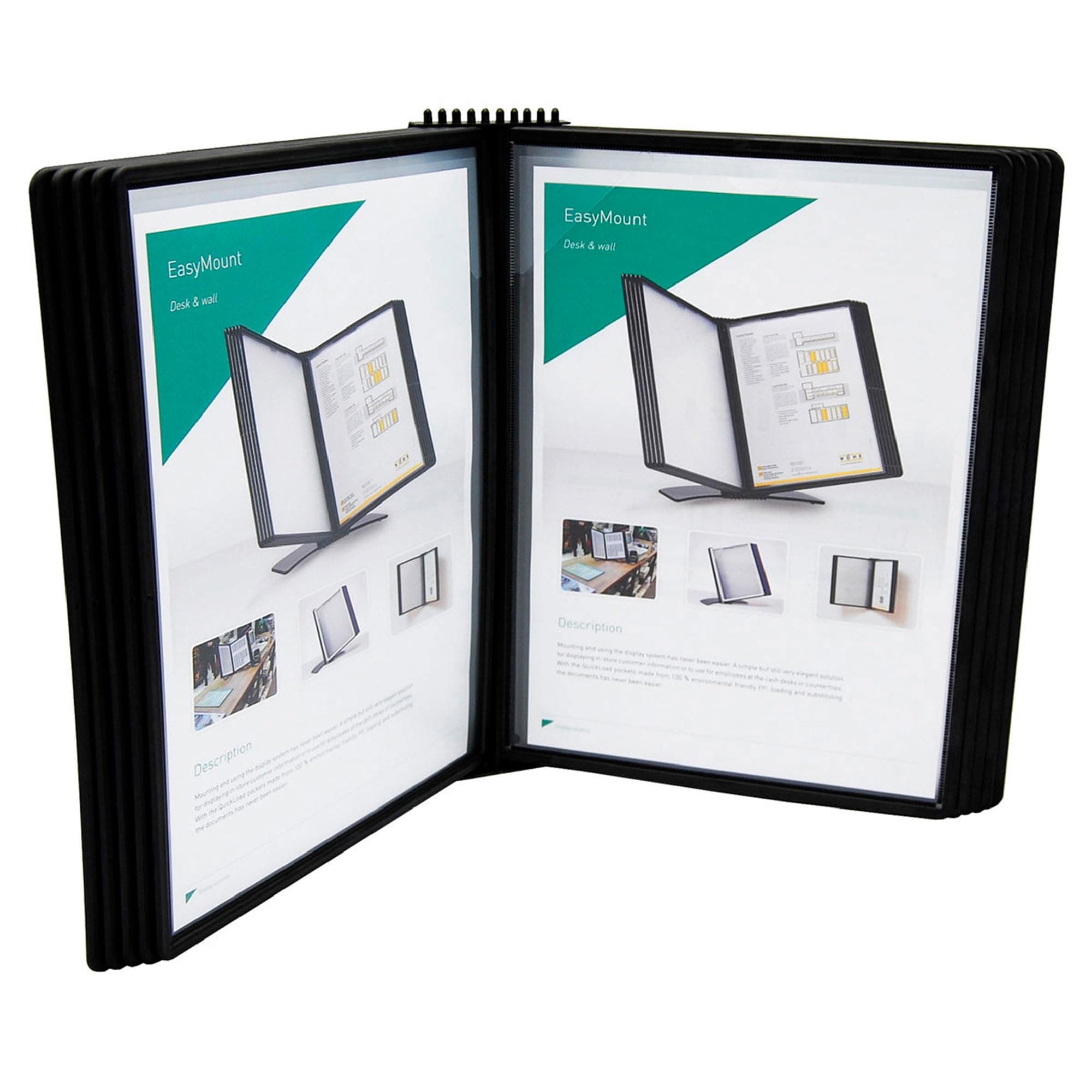 DJOIS Wall Mount Reference and Display System – 10 Double-Sided Letter Pockets – 20 Sheet Capacity – Durable ABS & Metal – Easy-Load – Black (EZW771)