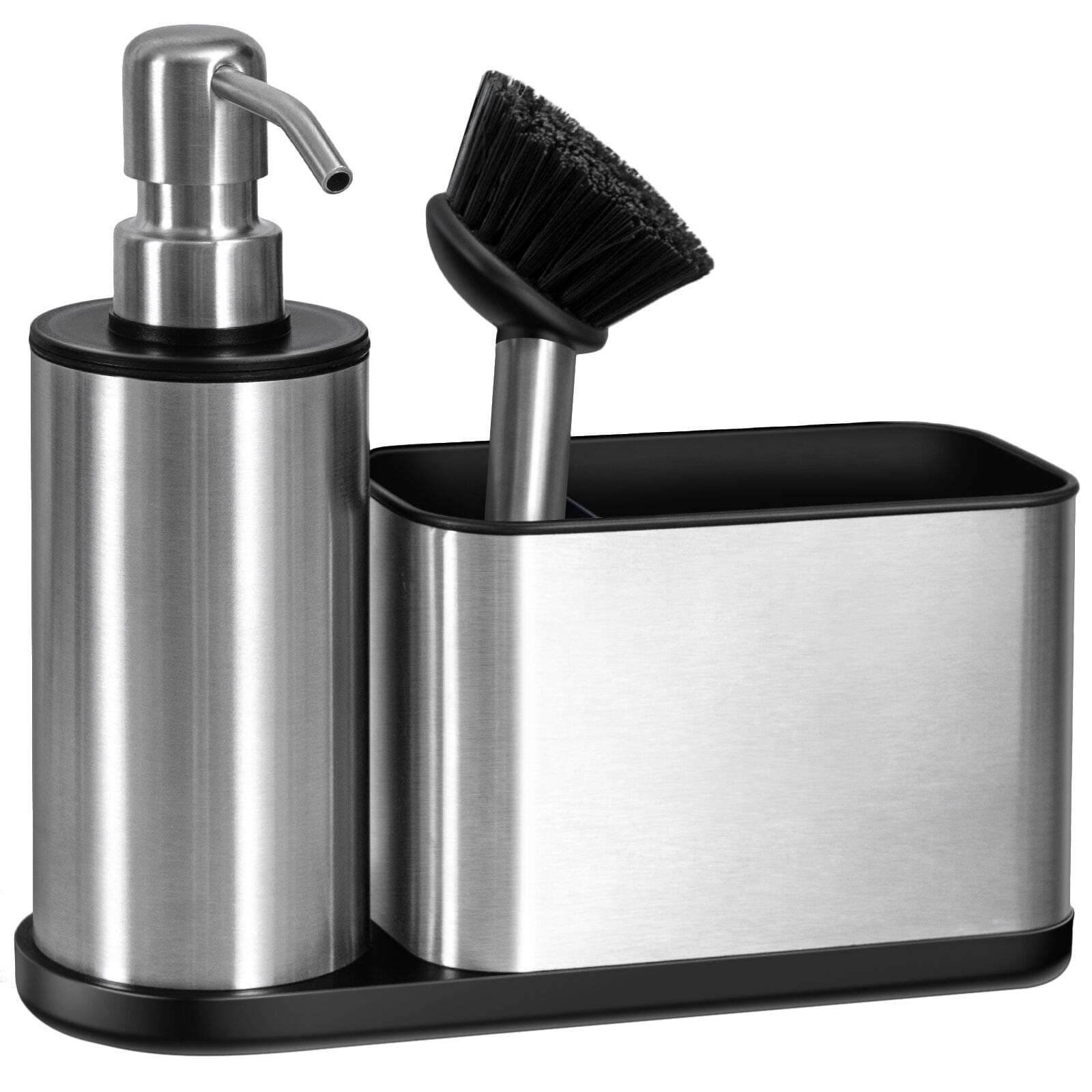Kitchen Sink Caddy with Soap Dispenser, Multi-Purpose Liquid Dish Soap Dispenser with Brush and Stainless Steel Sponge Holder