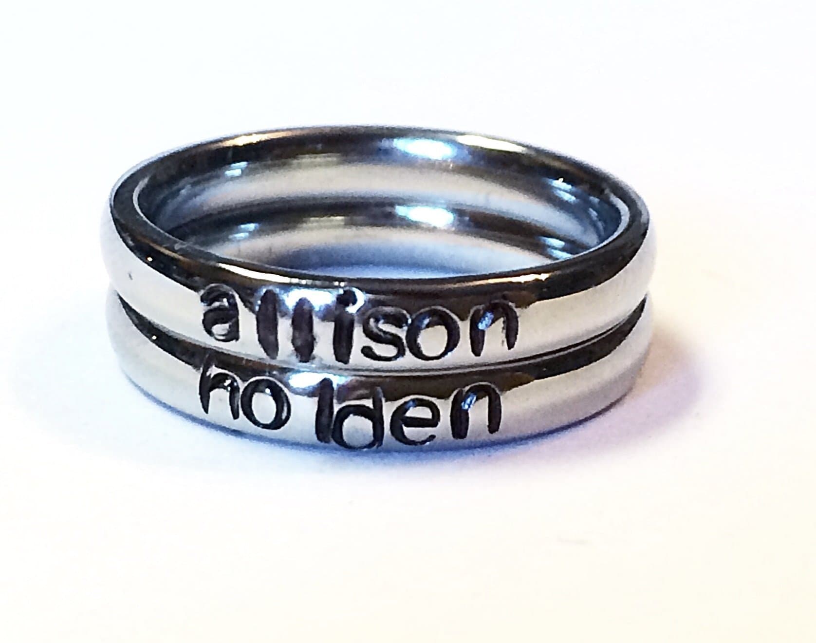 Personalized Stacking Rings - 3mm Stainless Steel Name Rings - Initials Stamped Jewelry - Stamped Stackable Ring
