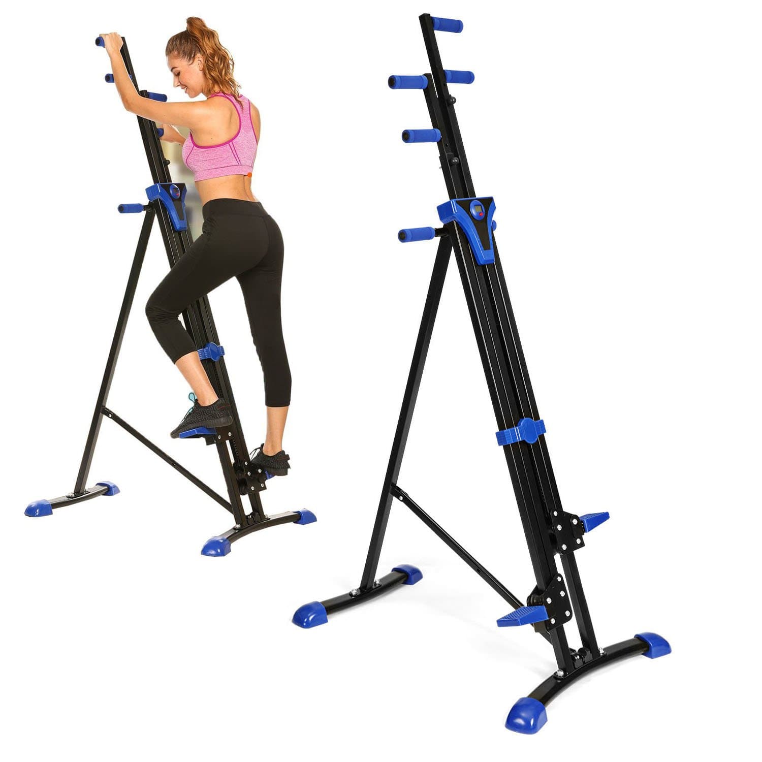 OppsDecor Vertical Climber Exercise Folding Climbing Machine Fitness Stepper Exercise Machine Stair Climber Cardio for Home Gym (US Stock) (Blue)