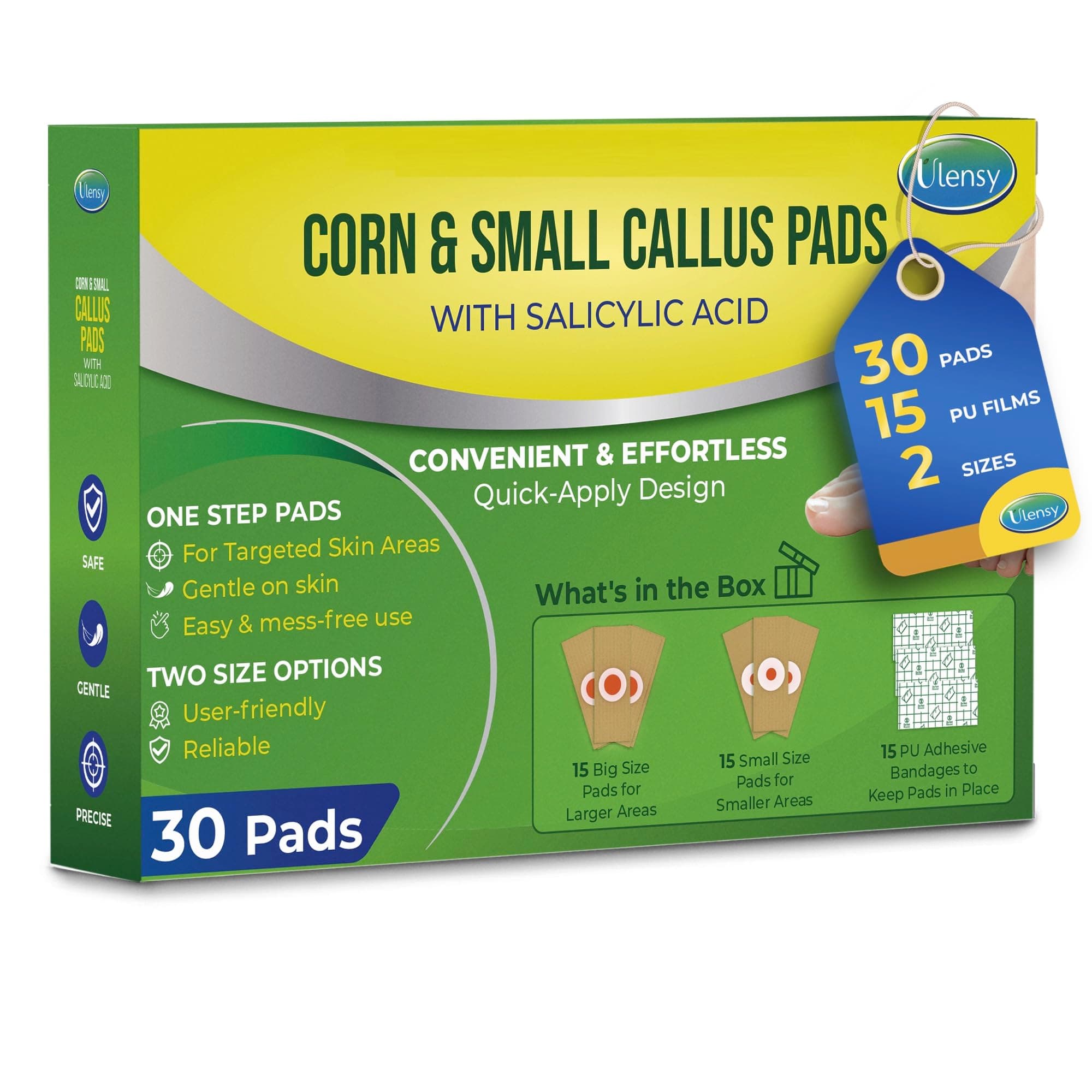 Corn Remover Pads for Feet Toes: 30-Pack Salicylic Acid Extra Strength Treatment - Fast Effective Medicated Bandages for Kids Adults Seniors Teens Athletes Runners Hikers Workers Men Women 02