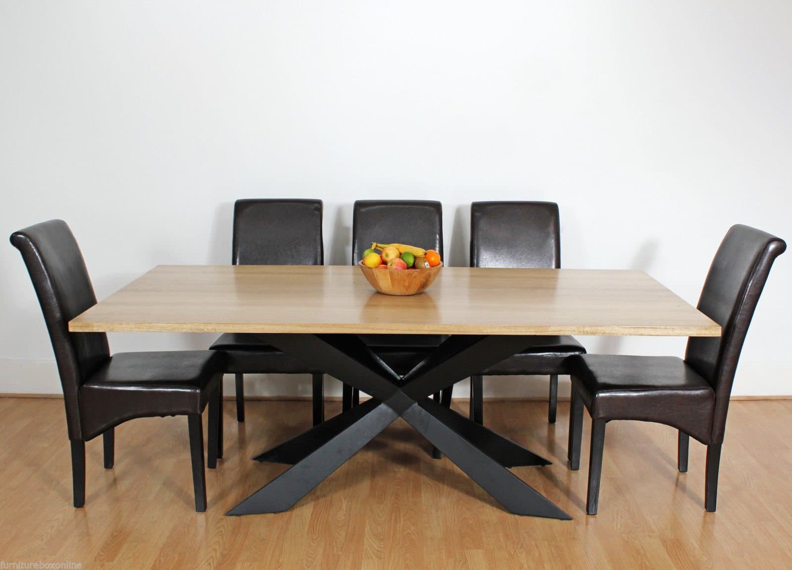 Large Georgio Modern Chic Rustic Metal & Wood Dining Table 8 10 12 Seater (8 Chairs, Brown)