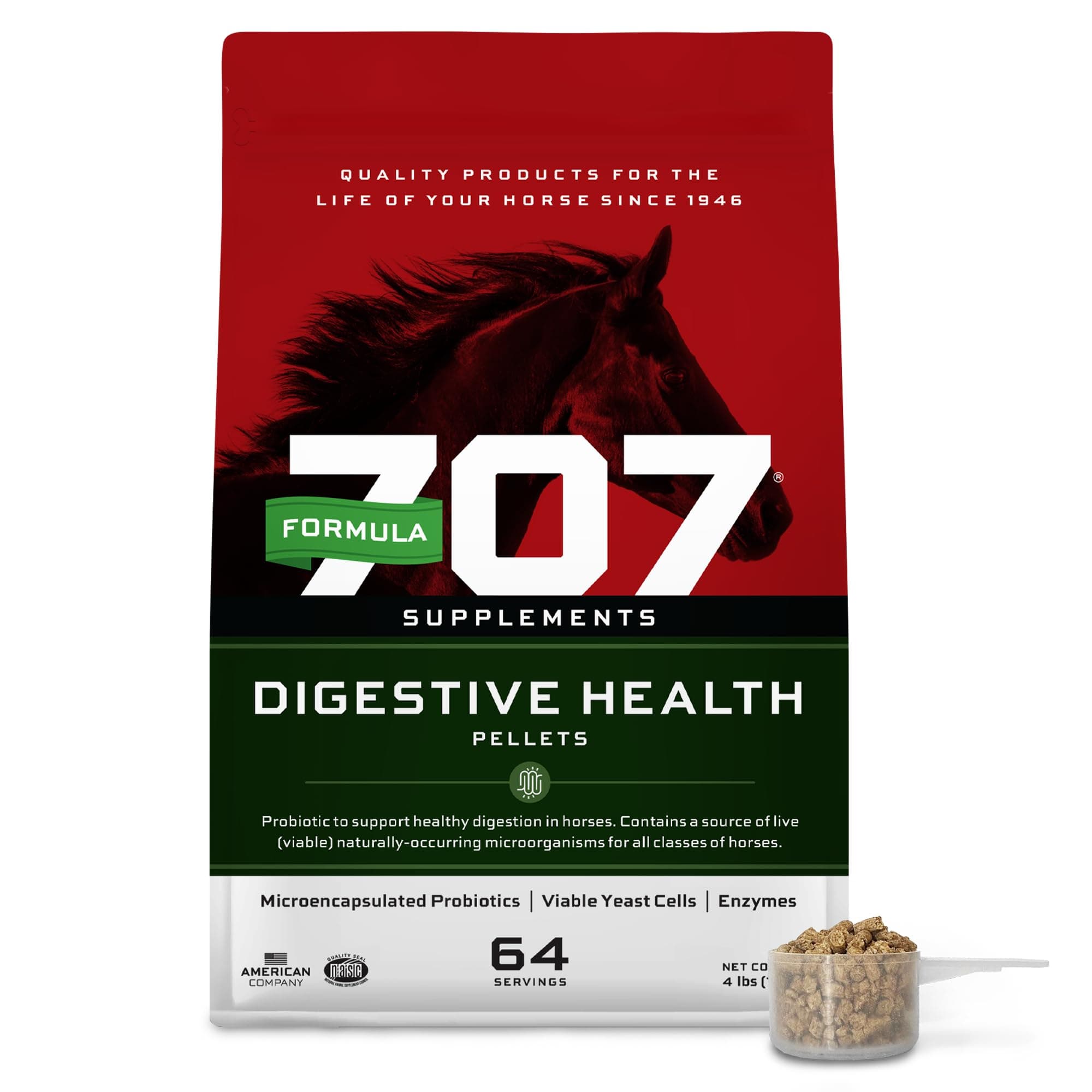 Formula 707 Digestive Health Equine Supplement, 4lb Bucket – Probiotics, Prebiotics and Digestive Enzymes for Horses