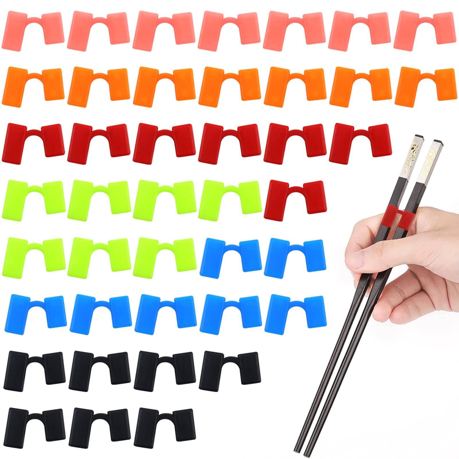 Aswewamt 42 Pcs Chopstick Helpers Reusable Training Chopsticks Hinges Connector Plastic Training Chopstick Learn Practice Chopsticks Trainer for Beginner Trainers