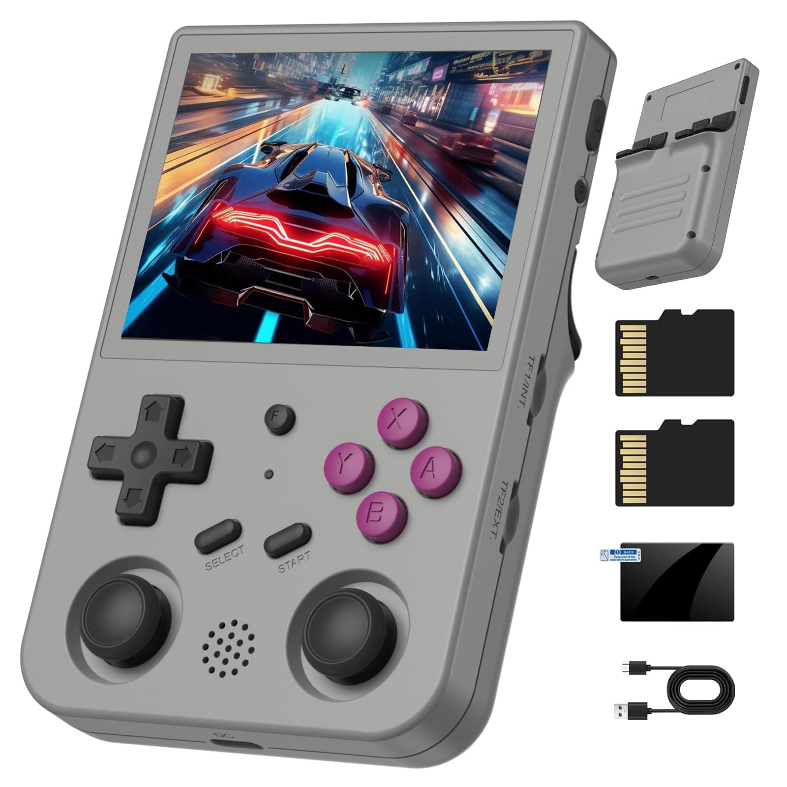 RG353V Retro Gaming Console Handheld Game Console 3.5"" IPS Screen Android 11 and Linux System 64G TF Card 4420+ Classic Games RK3566 64bit Game Player Bluetooth 4.2 and 5G WiFi(Gray), Grey