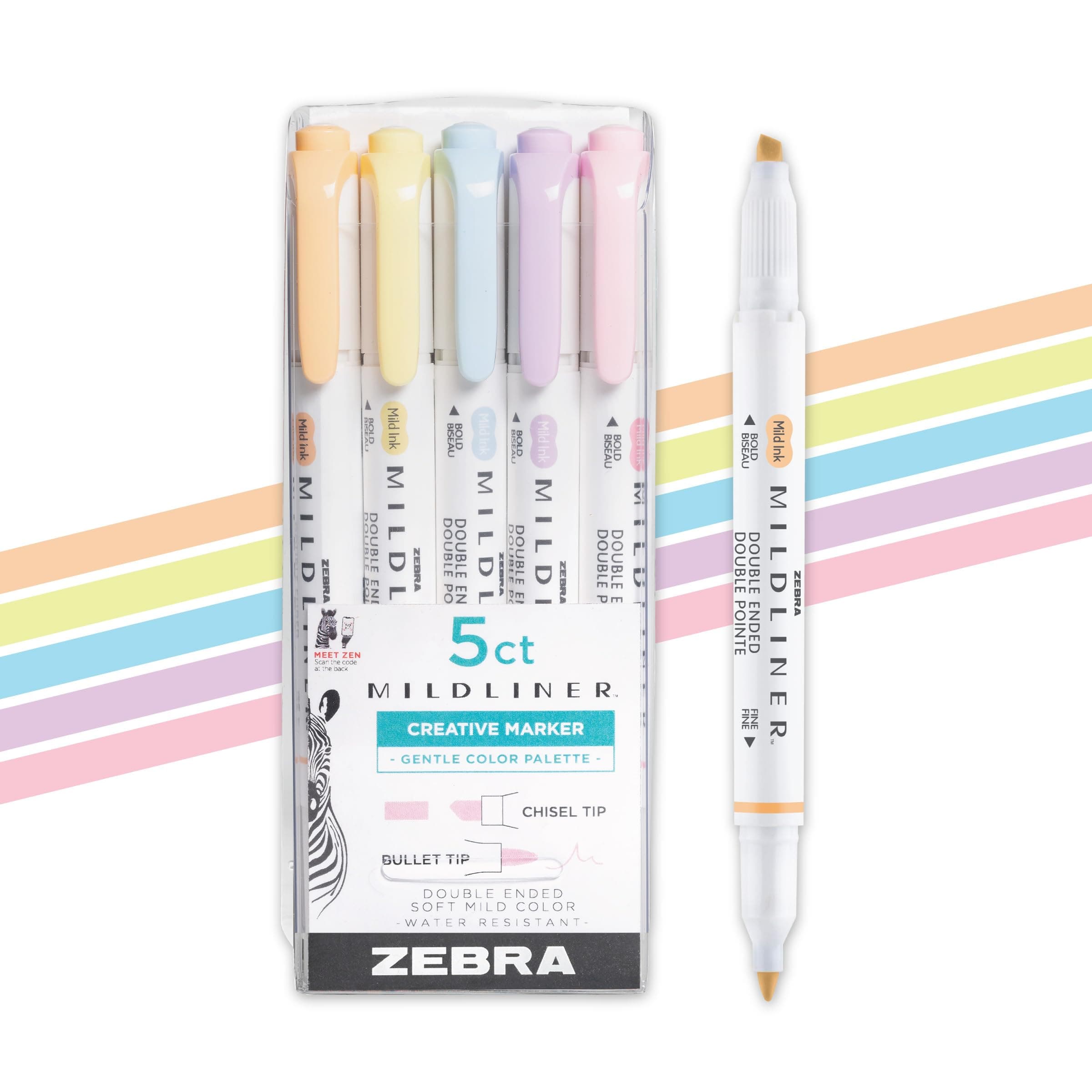 Mildliner Dual-Tip Highlighter Set, Broad and Fine Point Tips, No Bleed, Ideal for Bible Highlighting, Journaling, School and Office Supplies, Assorted Gentle Ink Colors, 5-Pack (78705)