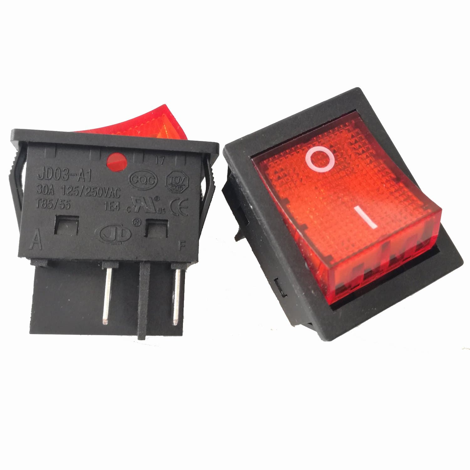 2pcs 4Pins 30A 125V/250V T85/55 1E4 Large Current Rocker Power Switches for Inverter Welding Machine, JD03-A1 TUV, Black Color, CE CQC Certificate