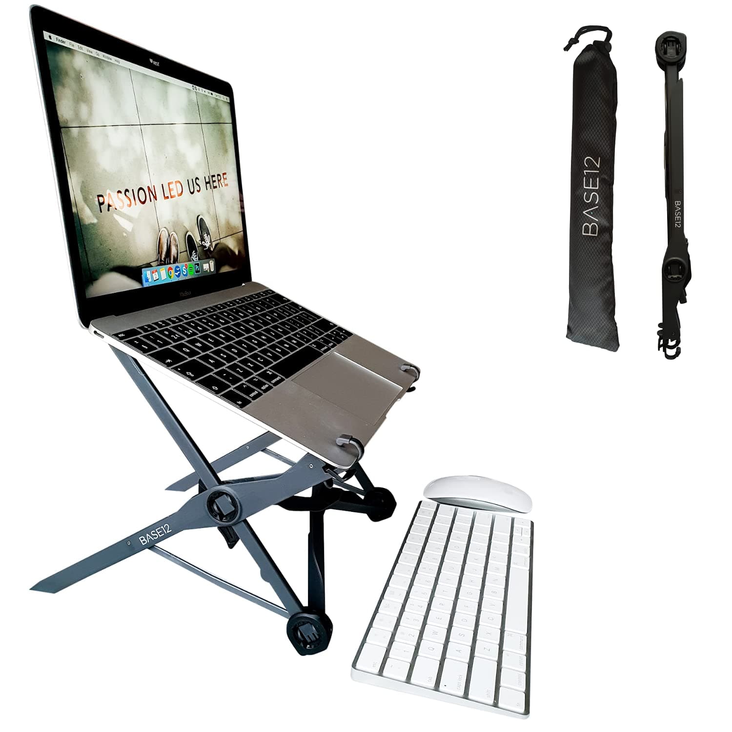 BASE12 Laptop Stand, Foldable Portable Desktop Laptop Holder, 3 Levels Height Adjustable Ergonomic Laptop Riser for Desks, MacBook, Laptops 10-17"