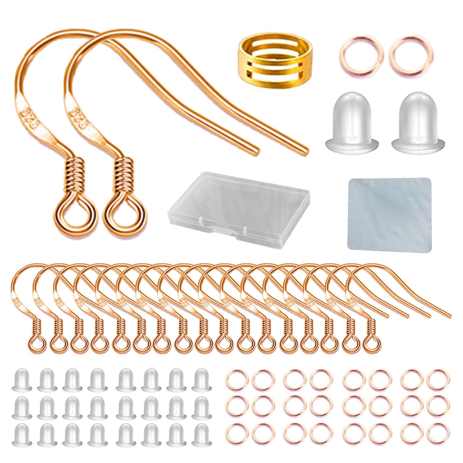 Rose Gold Earring Hooks, 240Pcs Earrings Making Kit with Hypoallergenic Ear Hooks, Jump Rings and Clear Rubber Earring Backs for DIY Jewelry Making