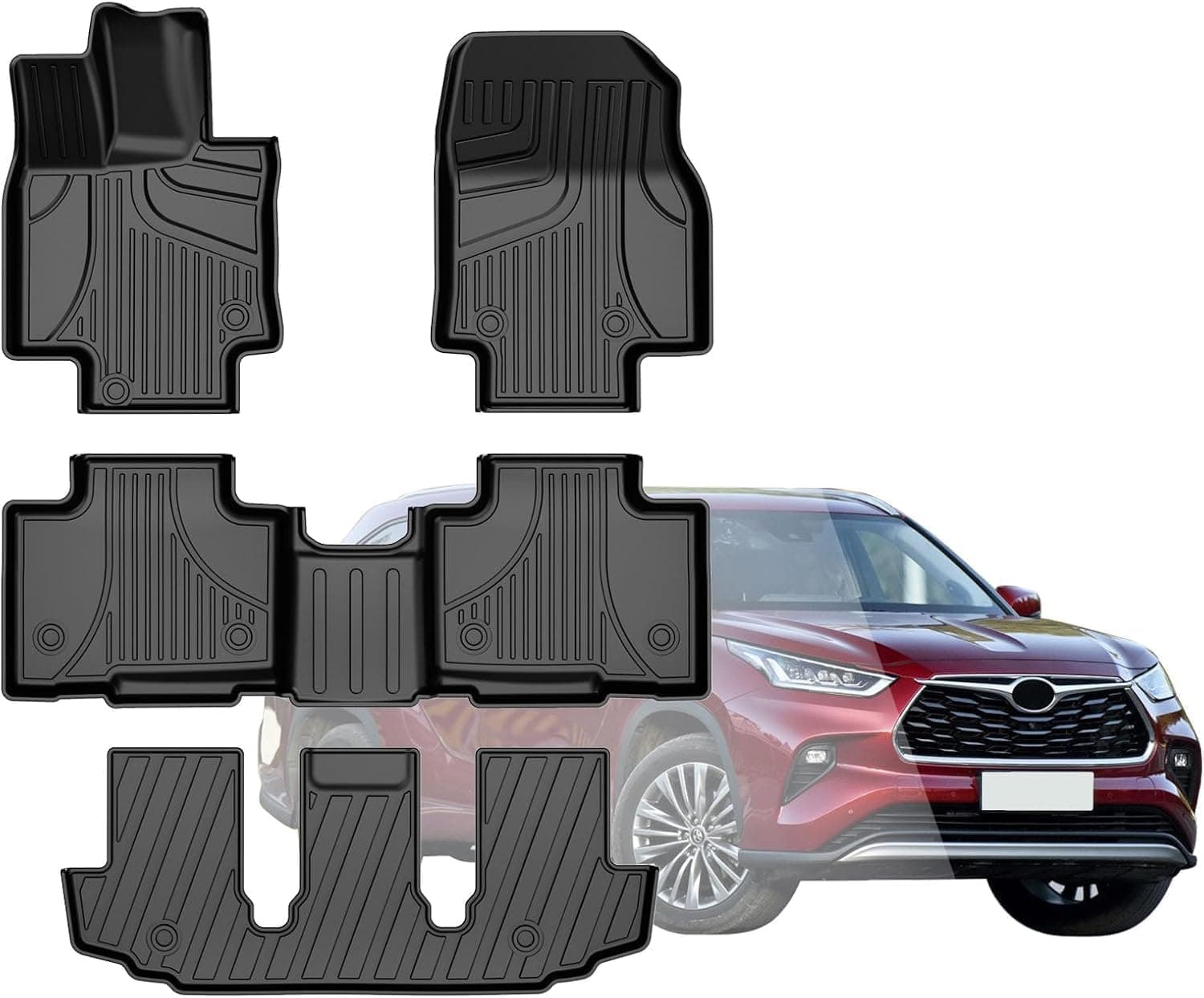 AOMSAZTO Floor Mats for 2020-2026 Toyota Highlander (7 Seats Only): Heavy Duty TPE All Weather Protection Car Floor Mats - 3 Rows Full Set Rubber Highlander Toyota Floor Mats - Anti Skid Car Mats