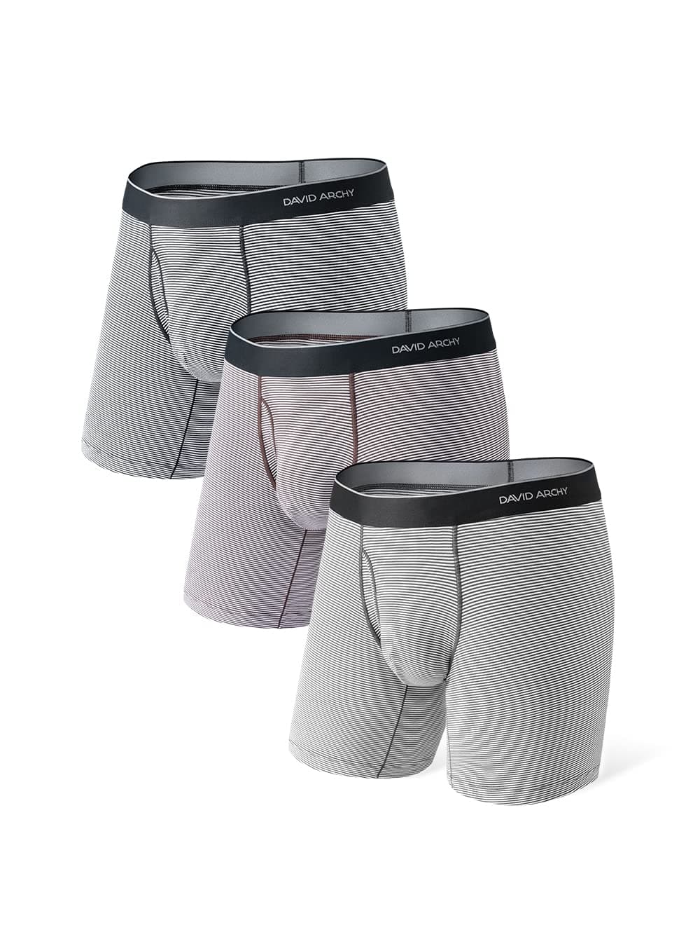 DAVID ARCHYMen's Soft Combed Cotton Pouch Underwear 3 Pack Moisture Wicking Boxer Briefs with Fly