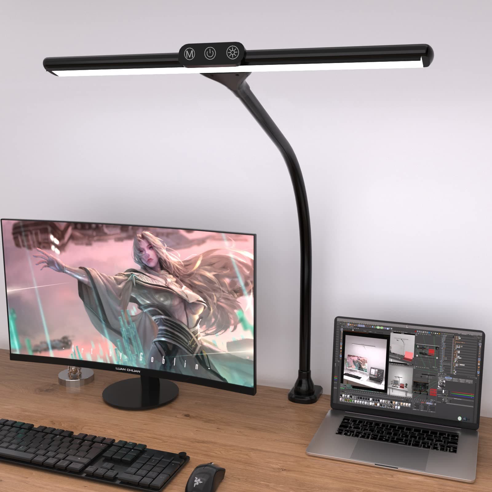 LED Desk Lamp with Clamp,Eye-Caring Home Office Table Lamp 25 Lighting Modes 9W Touch Control,Adjustable Flexible Gooseneck Clip on Desk Light for Reading,Study,Workbench,Drafting,Black