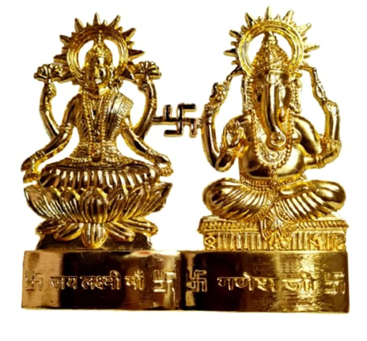 Laxmi Ganesh Gold Plated 4 Inches Statue Diwali Puja Spiritual Idol Murti for Pooja Home Decor Gift