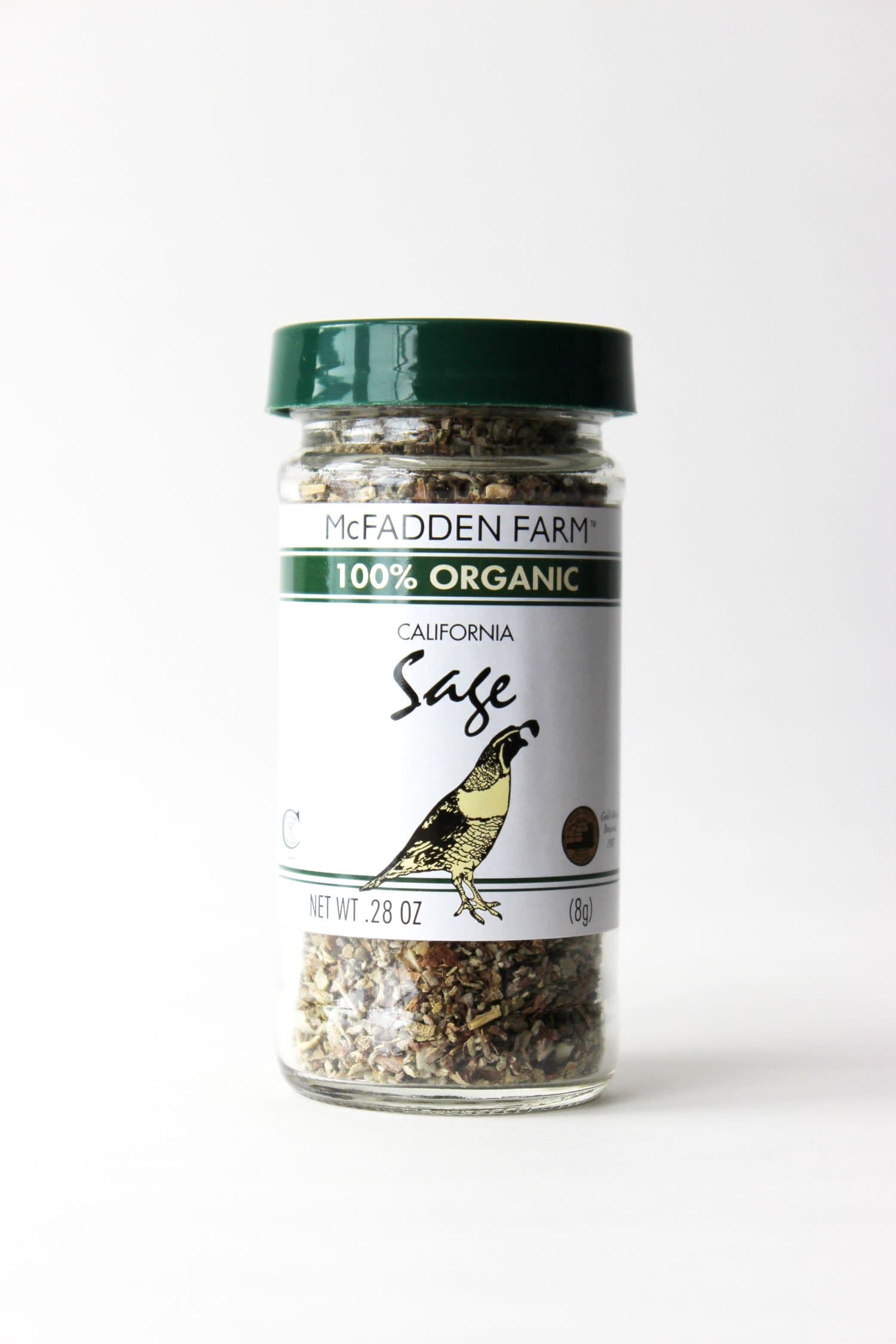 McFadden Farm Organic Sage, Dried Herb, Grown and packed in the U.S.A., 0.28 oz in glass jar