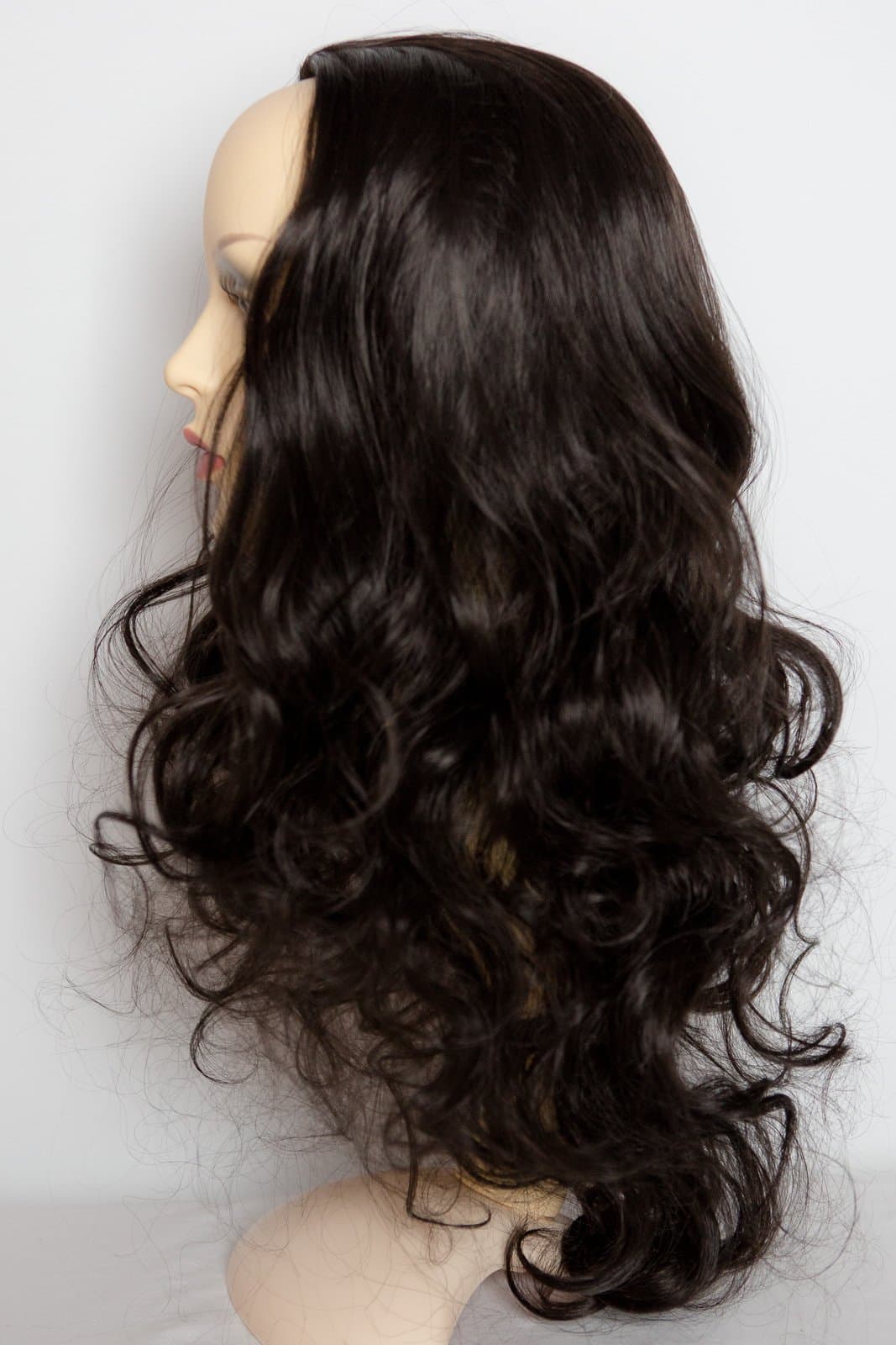 Ladies 3/4 Half Wig - Darkest Brown - Curly - 22in / 56cm - 250g - Heat Resistant Hair Piece