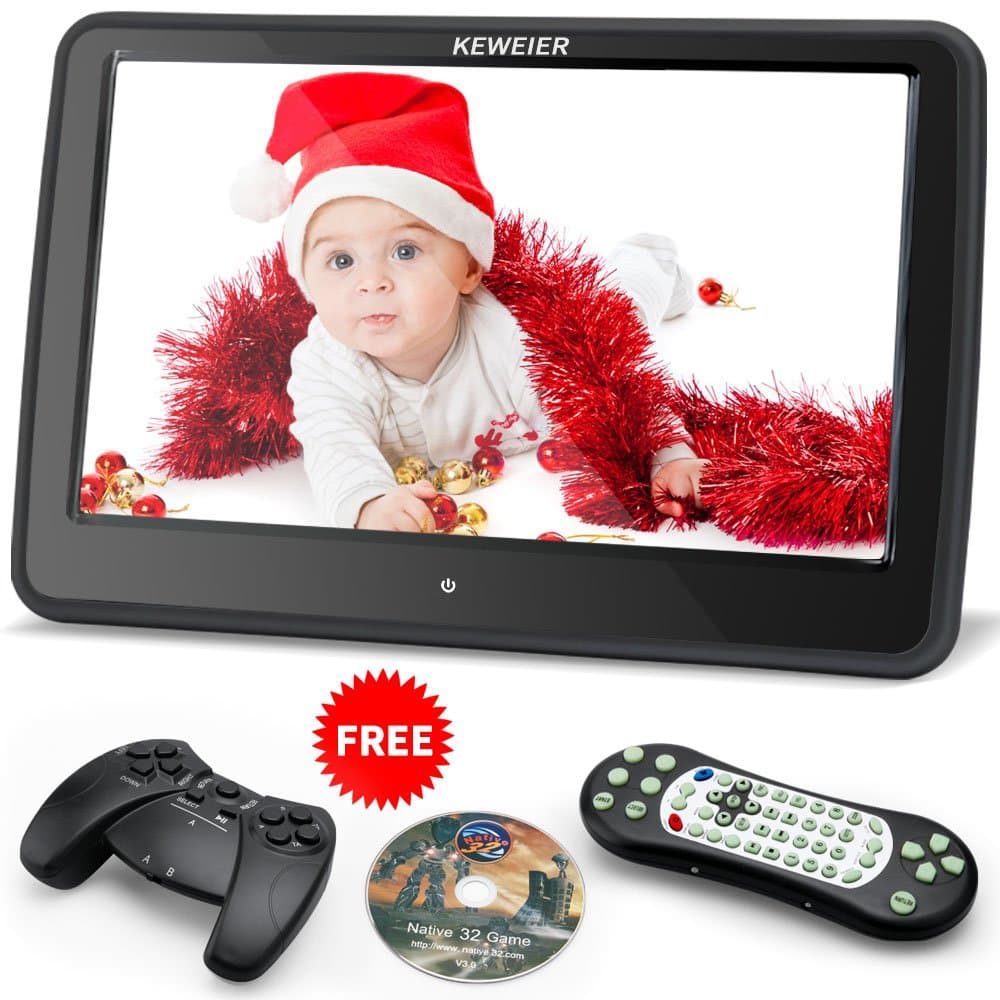 KEWEIER Ultra-thin 10.1 Inch HD TFT LCD Wide Digital Touch Screen Car Headrest DVD Player with Remote Control - Black